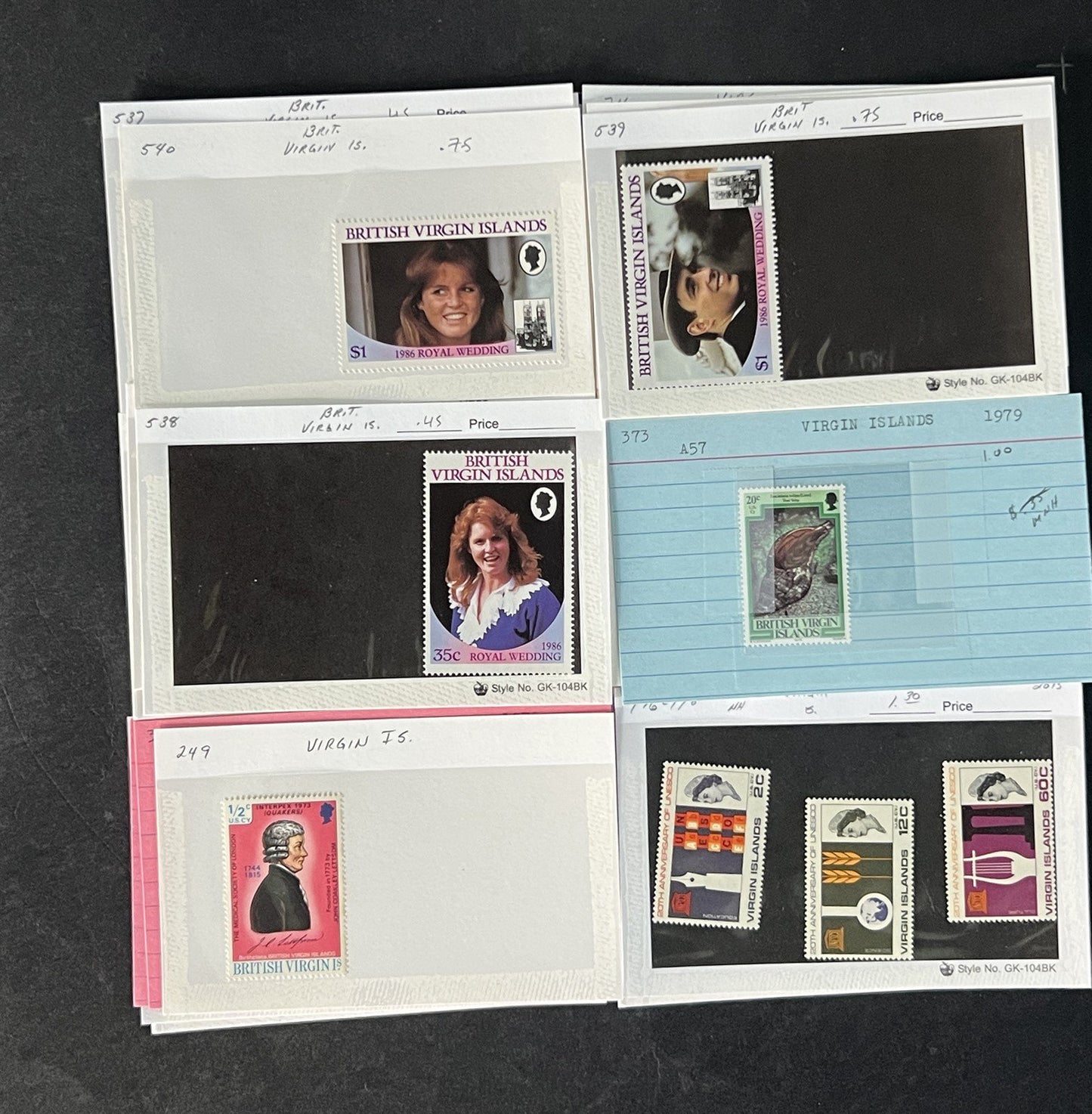Virgin Islands Stamp Collection on Dealer Cards $52 Cat Value ZAYIX 0825CB14519