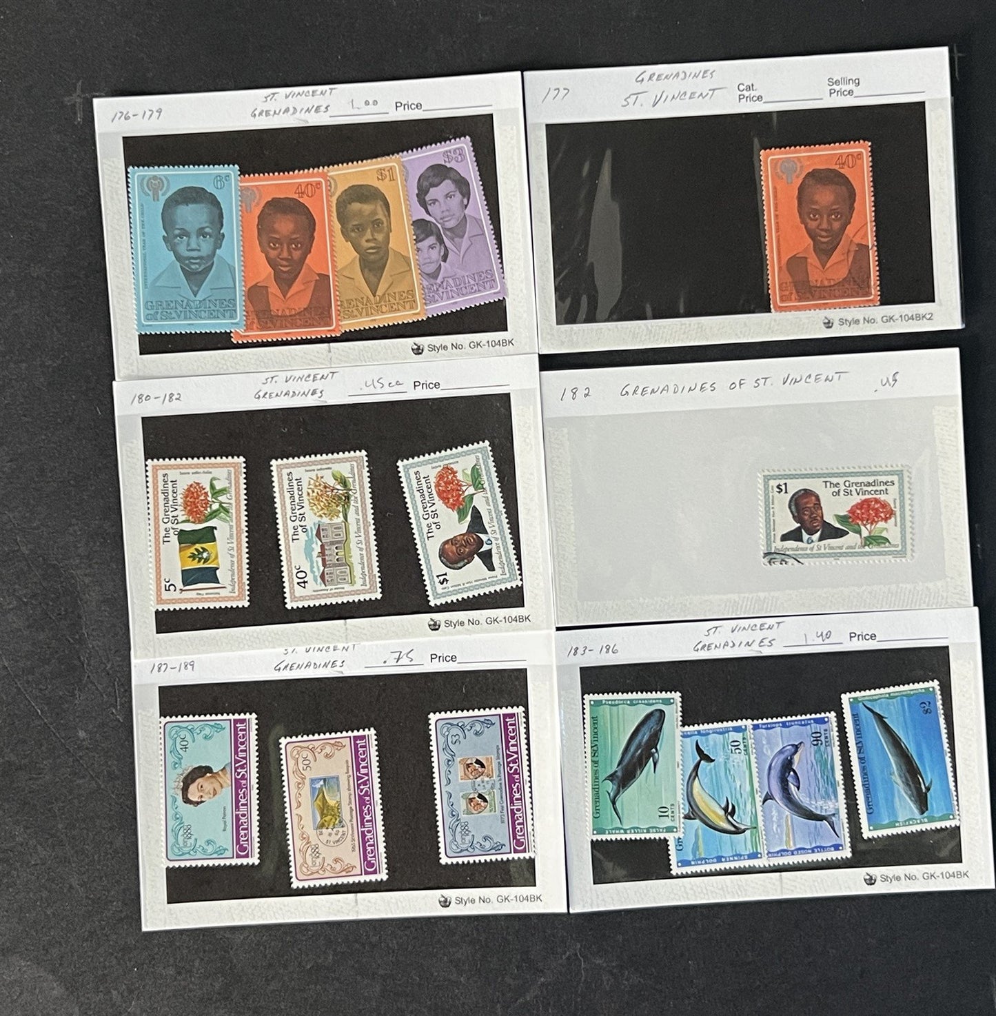 St Vincent Grenadines Collection on Dealer Cards $82 Cat Value ZAYIX 0825CB14520