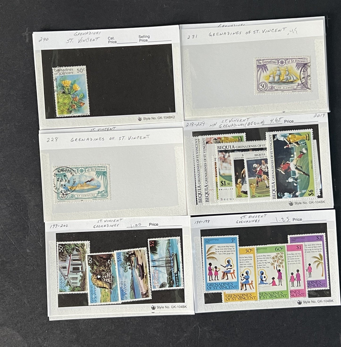 St Vincent Grenadines Collection on Dealer Cards $82 Cat Value ZAYIX 0825CB14520