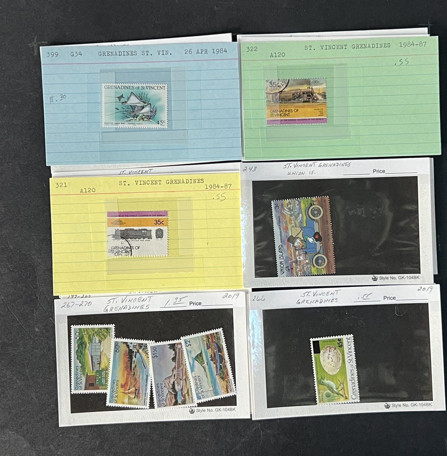 St Vincent Grenadines Collection on Dealer Cards $82 Cat Value ZAYIX 0825CB14520