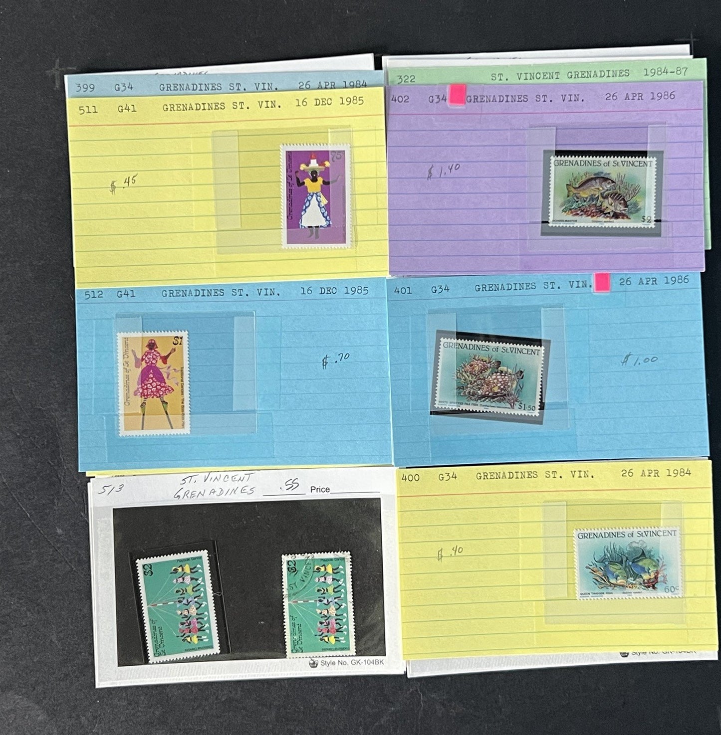 St Vincent Grenadines Collection on Dealer Cards $82 Cat Value ZAYIX 0825CB14520