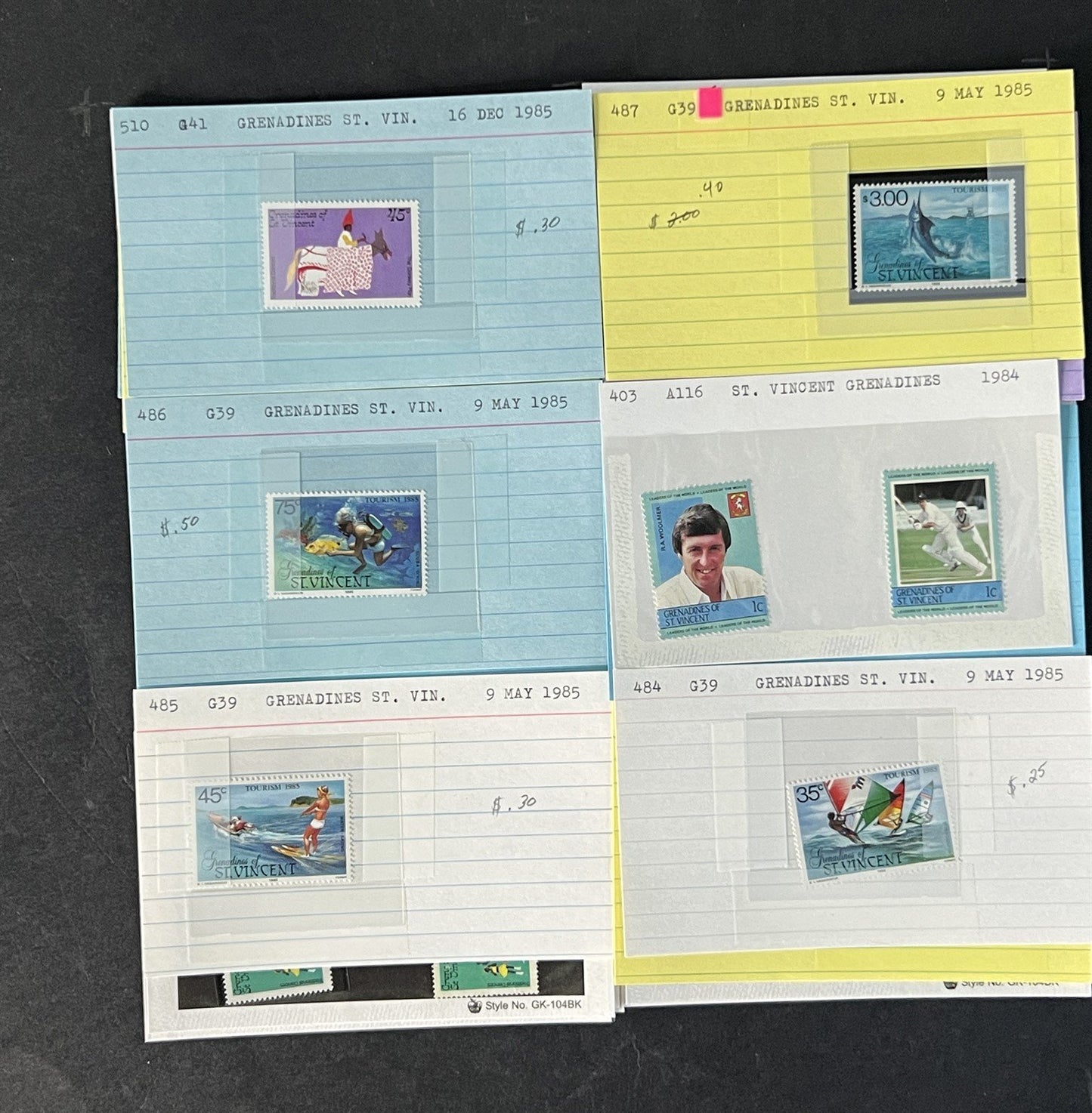 St Vincent Grenadines Collection on Dealer Cards $82 Cat Value ZAYIX 0825CB14520