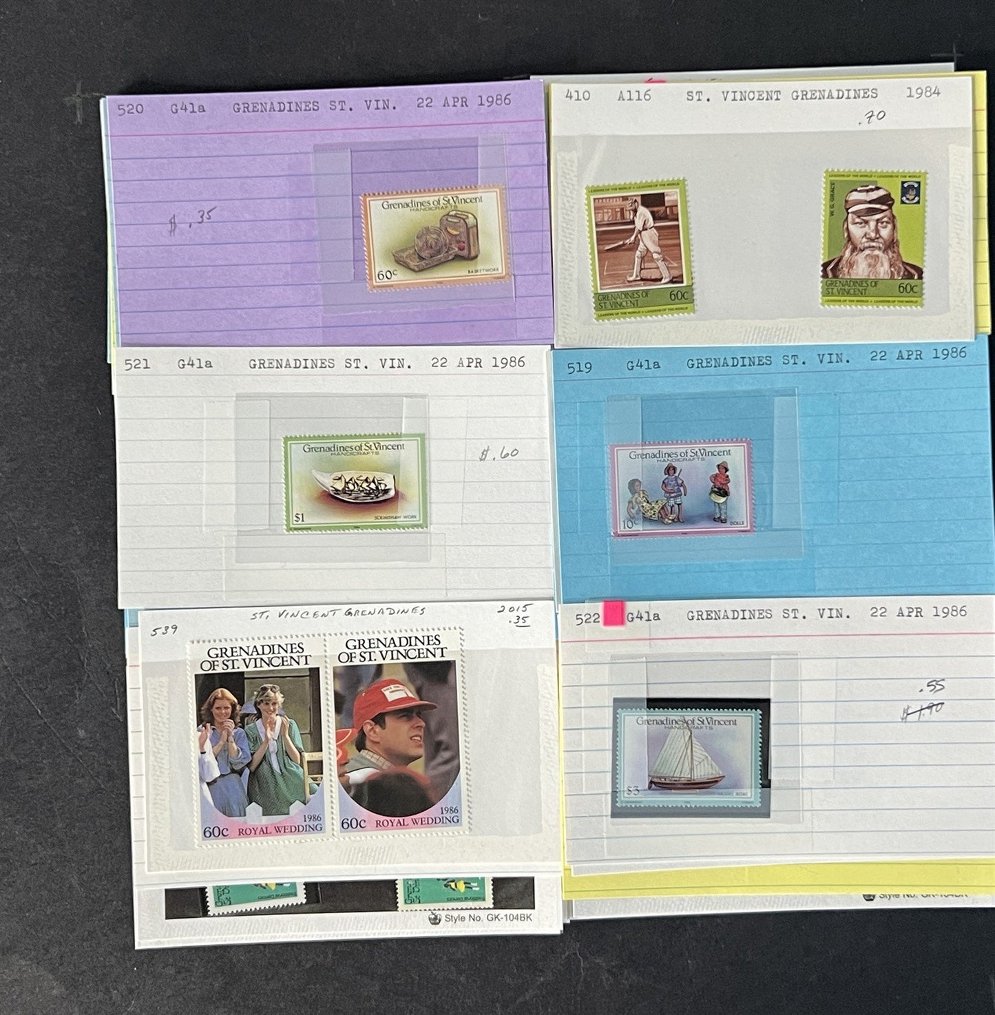 St Vincent Grenadines Collection on Dealer Cards $82 Cat Value ZAYIX 0825CB14520