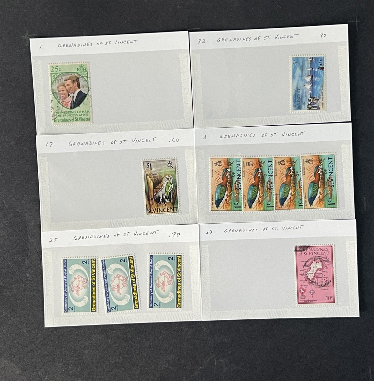 St Vincent Grenadines Collection on Dealer Cards $82 Cat Value ZAYIX 0825CB14520