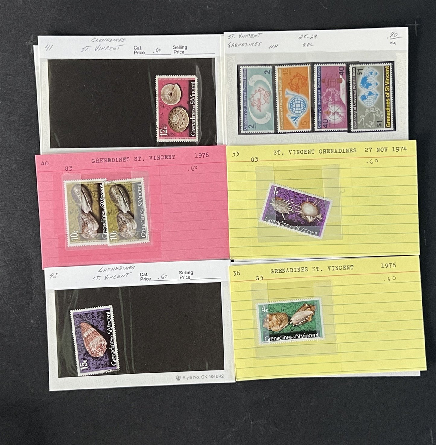 St Vincent Grenadines Collection on Dealer Cards $82 Cat Value ZAYIX 0825CB14520
