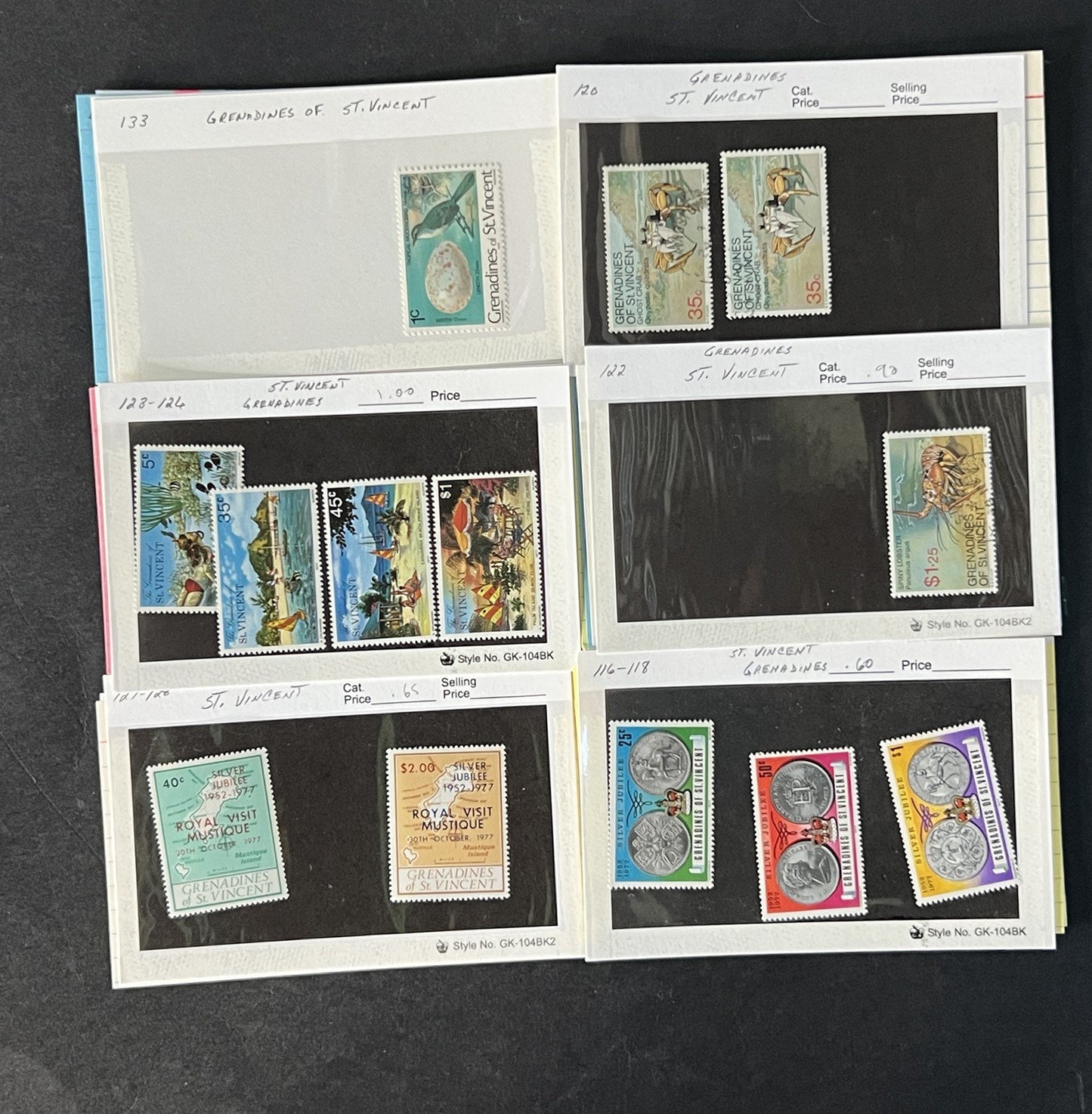 St Vincent Grenadines Collection on Dealer Cards $82 Cat Value ZAYIX 0825CB14520