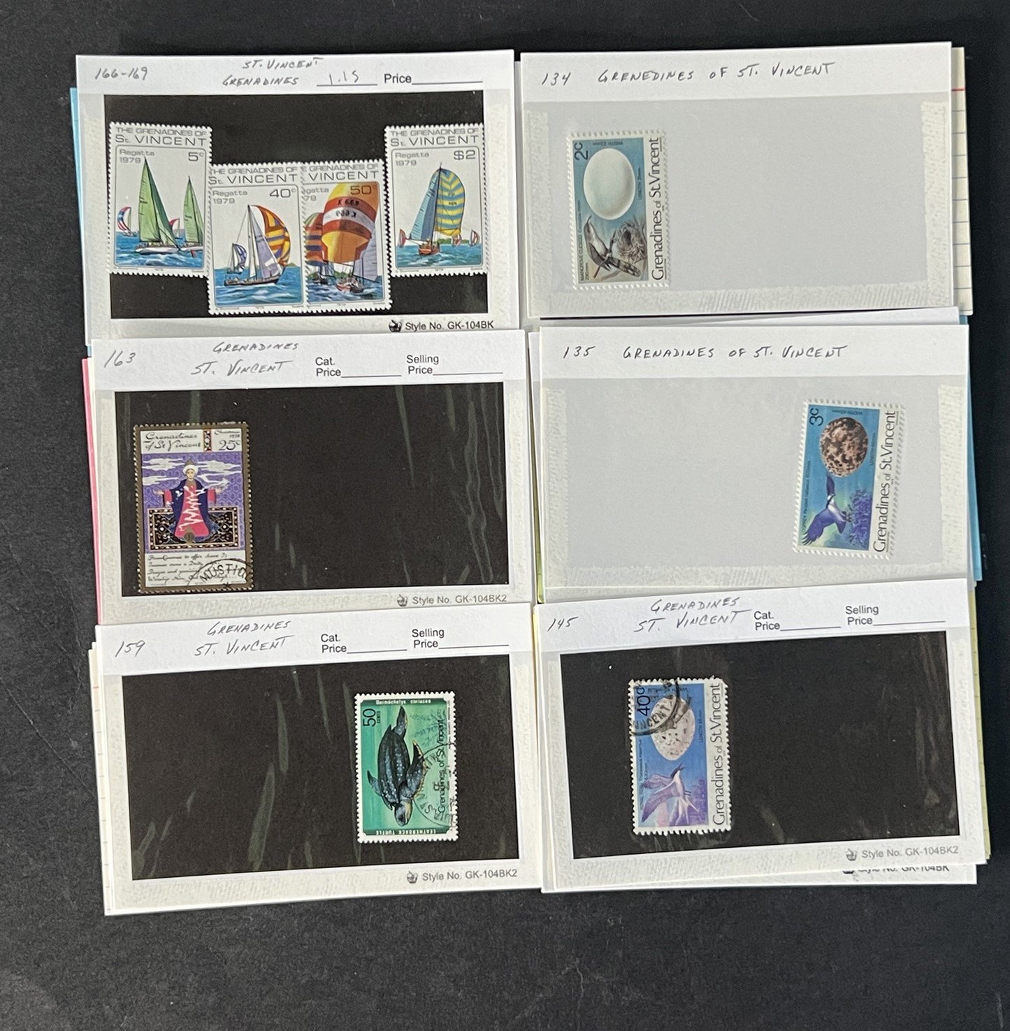 St Vincent Grenadines Collection on Dealer Cards $82 Cat Value ZAYIX 0825CB14520