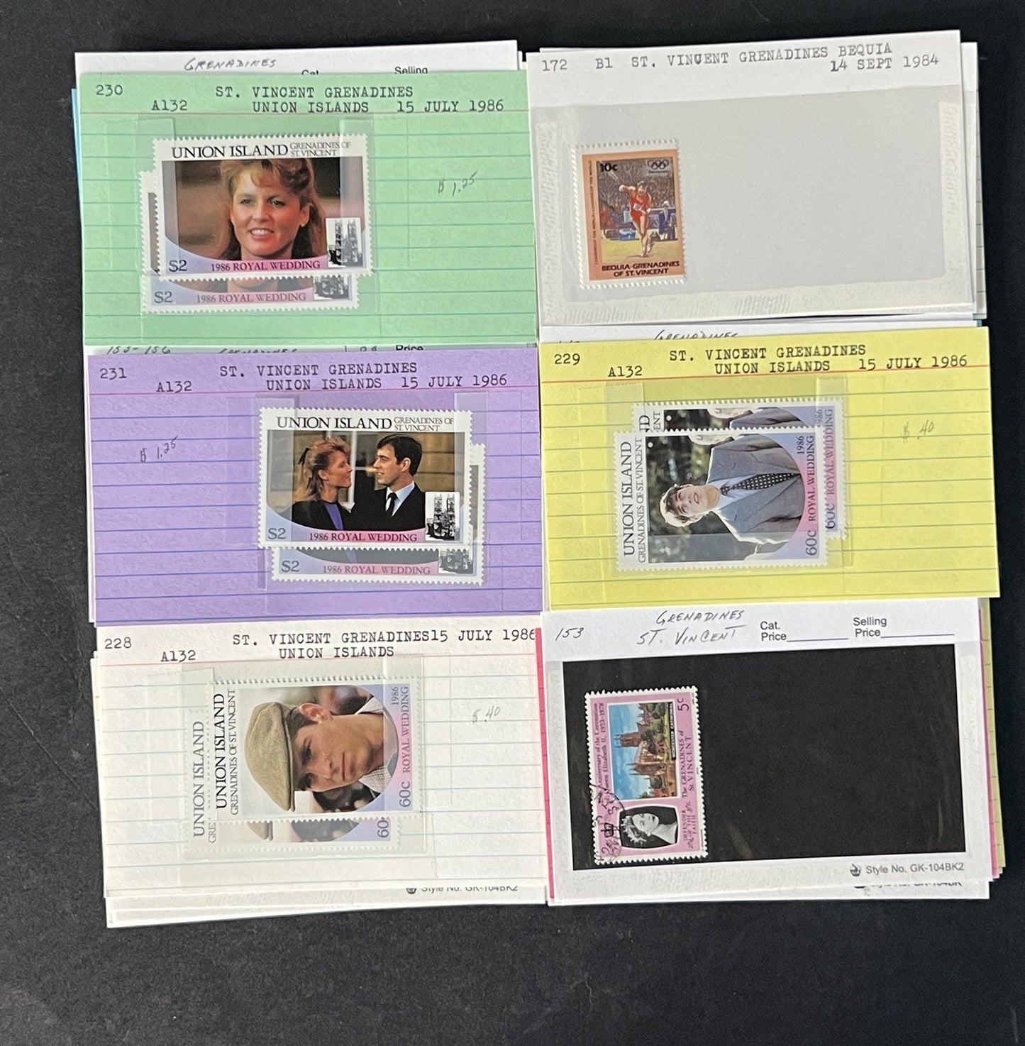 St Vincent Grenadines Collection on Dealer Cards $82 Cat Value ZAYIX 0825CB14520