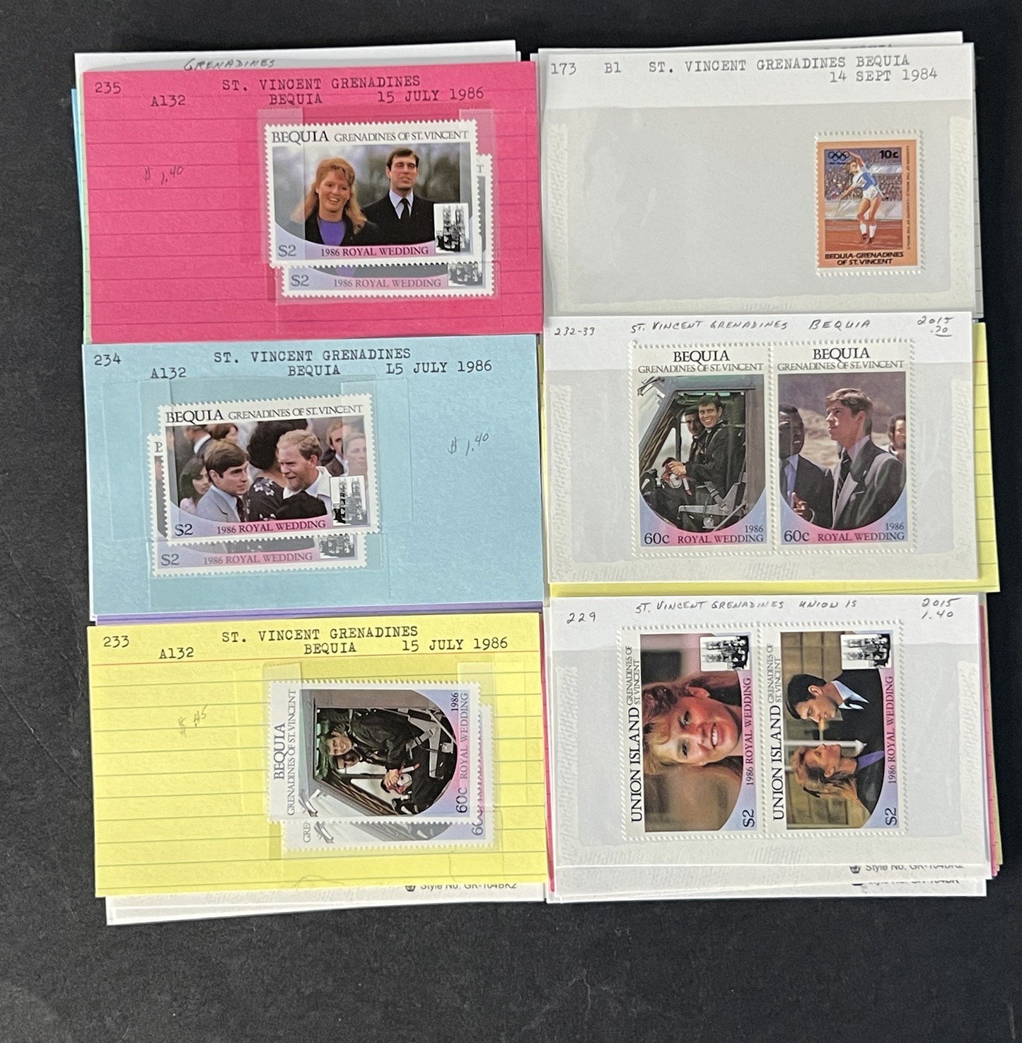 St Vincent Grenadines Collection on Dealer Cards $82 Cat Value ZAYIX 0825CB14520