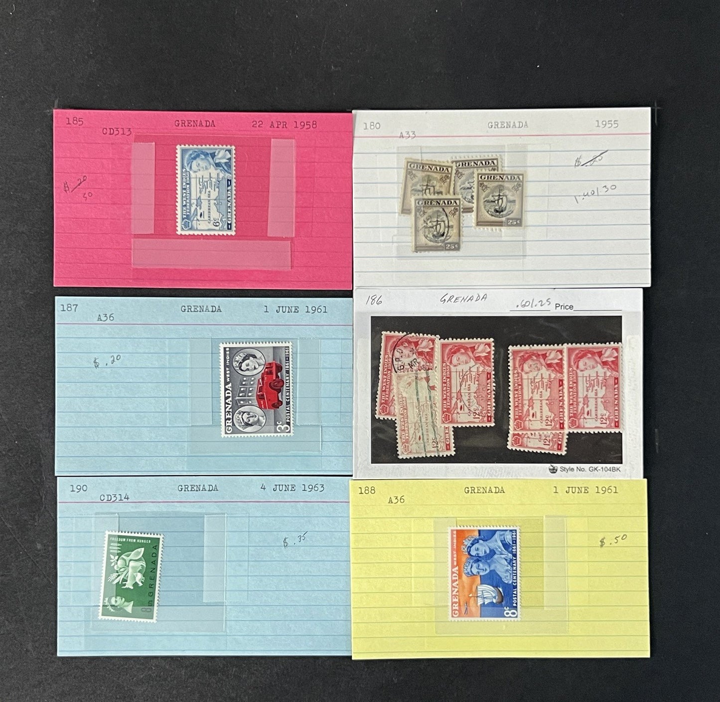 Grenada Stamp Collection on Dealer Cards $245 Cat Value ZAYIX 0825CB14521