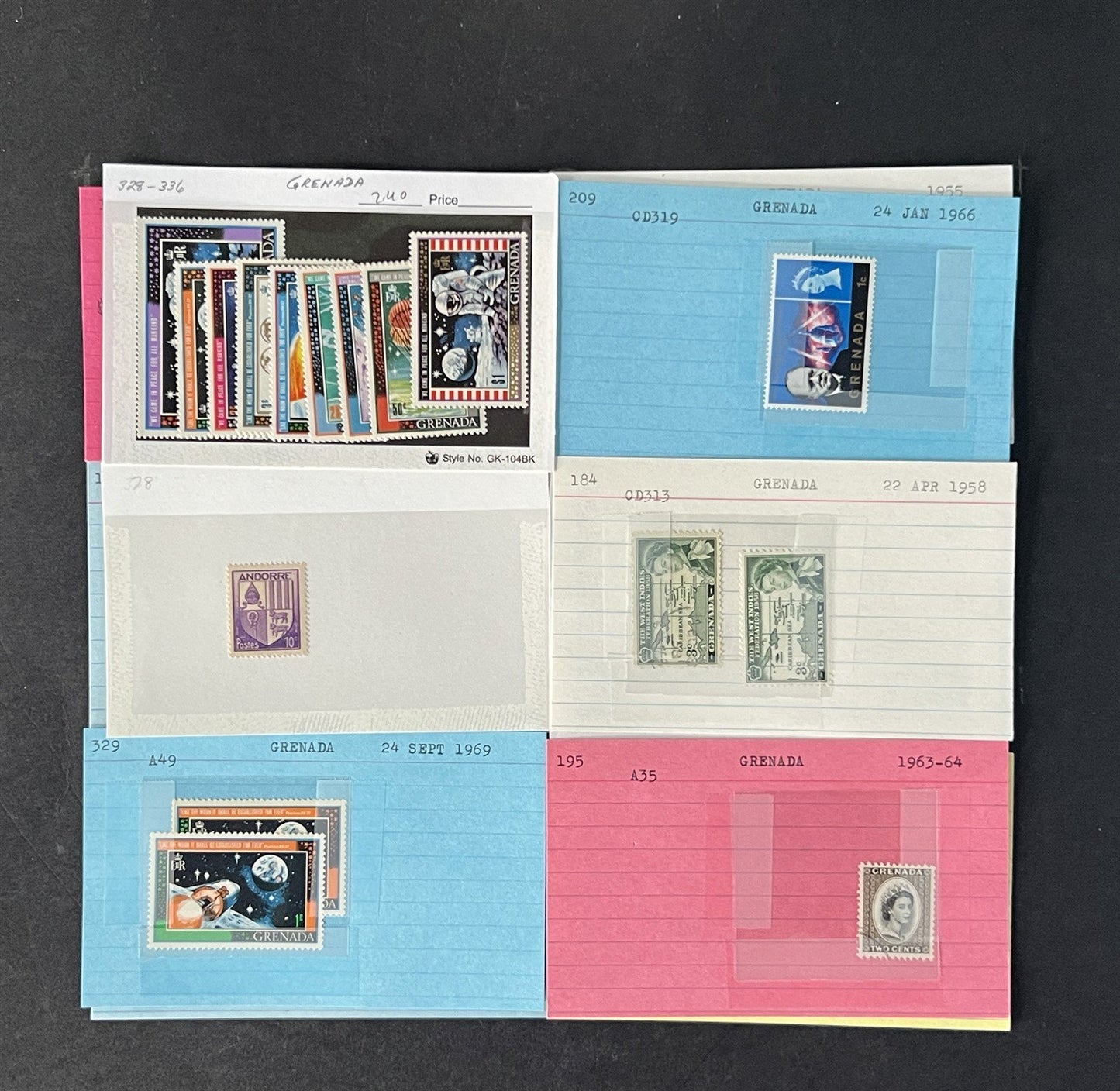 Grenada Stamp Collection on Dealer Cards $245 Cat Value ZAYIX 0825CB14521