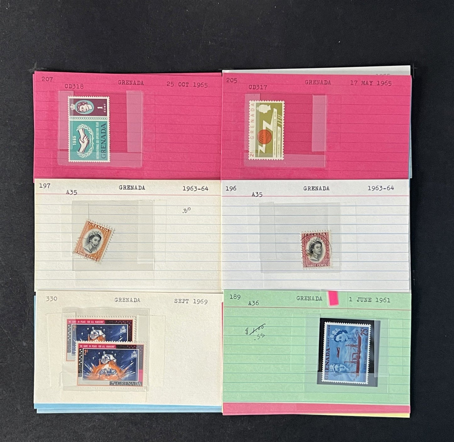 Grenada Stamp Collection on Dealer Cards $245 Cat Value ZAYIX 0825CB14521