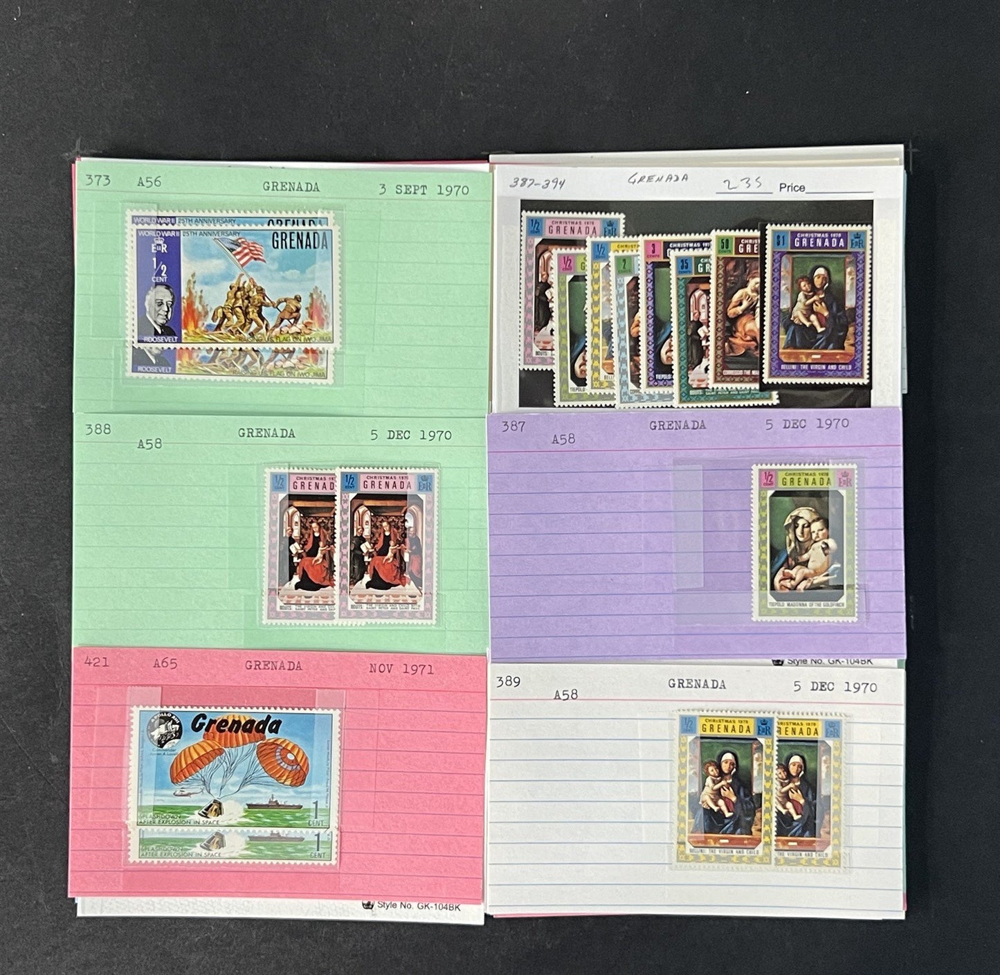 Grenada Stamp Collection on Dealer Cards $245 Cat Value ZAYIX 0825CB14521
