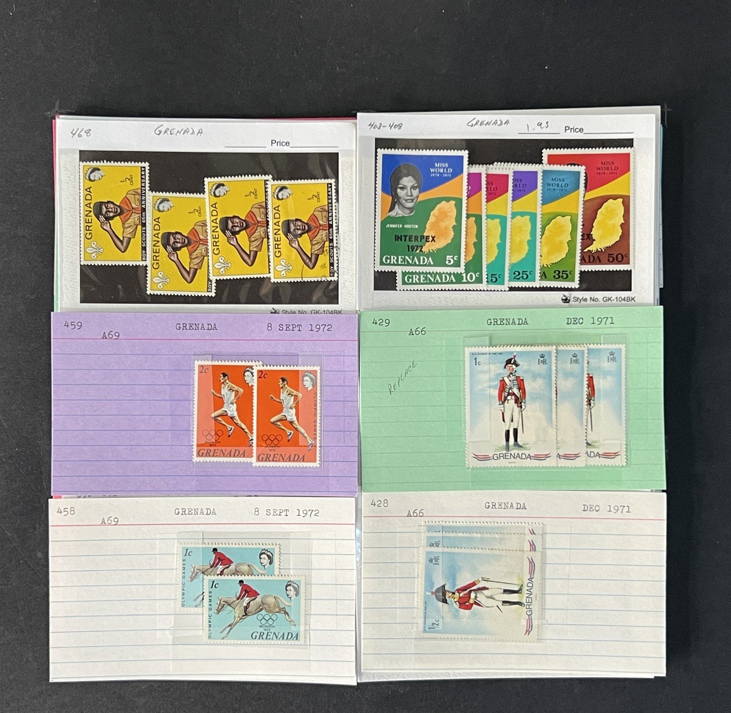 Grenada Stamp Collection on Dealer Cards $245 Cat Value ZAYIX 0825CB14521