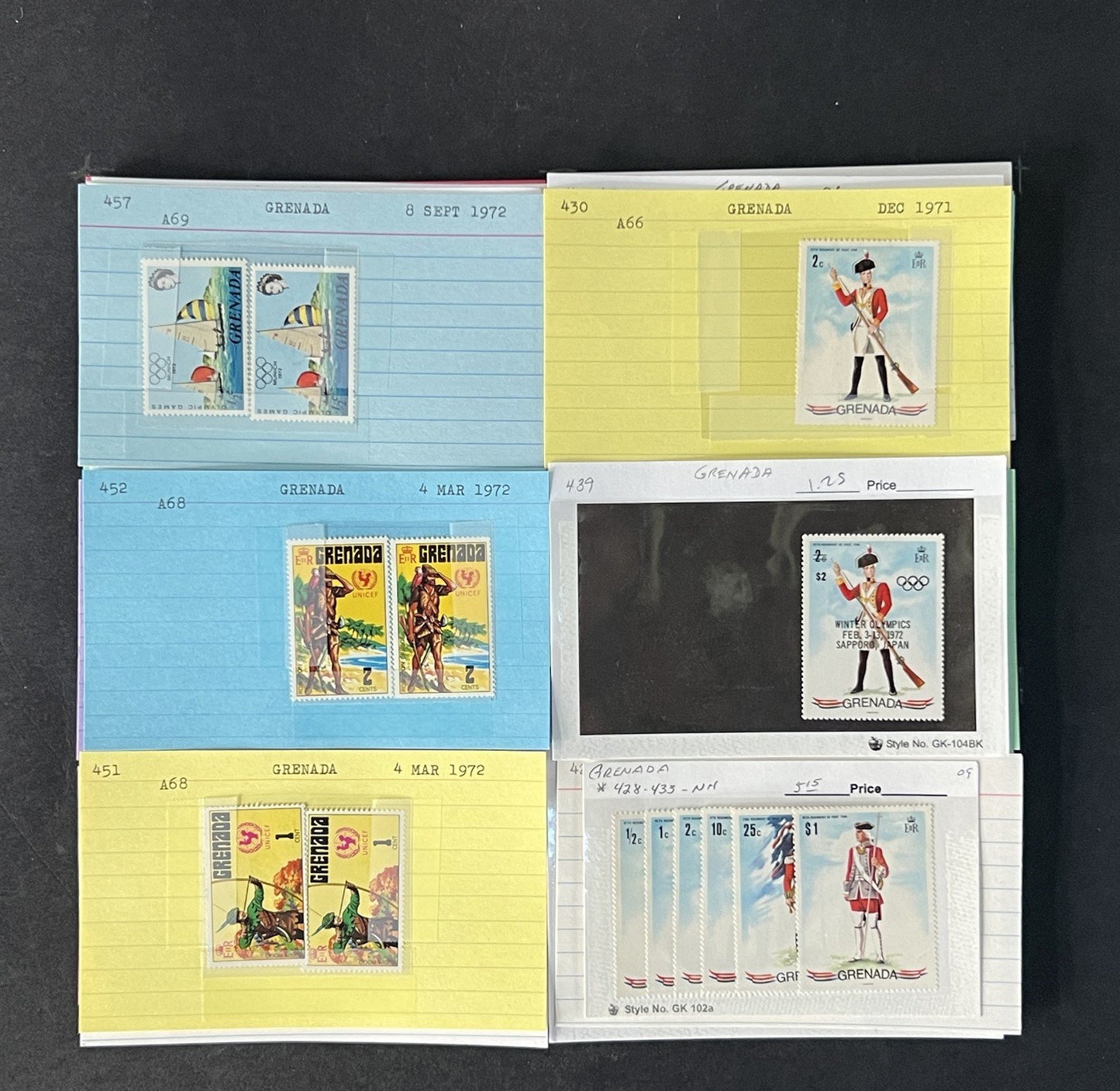 Grenada Stamp Collection on Dealer Cards $245 Cat Value ZAYIX 0825CB14521