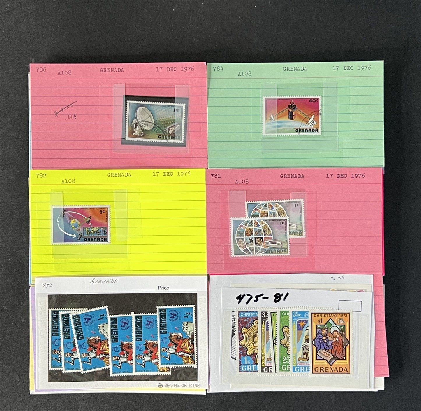 Grenada Stamp Collection on Dealer Cards $245 Cat Value ZAYIX 0825CB14521