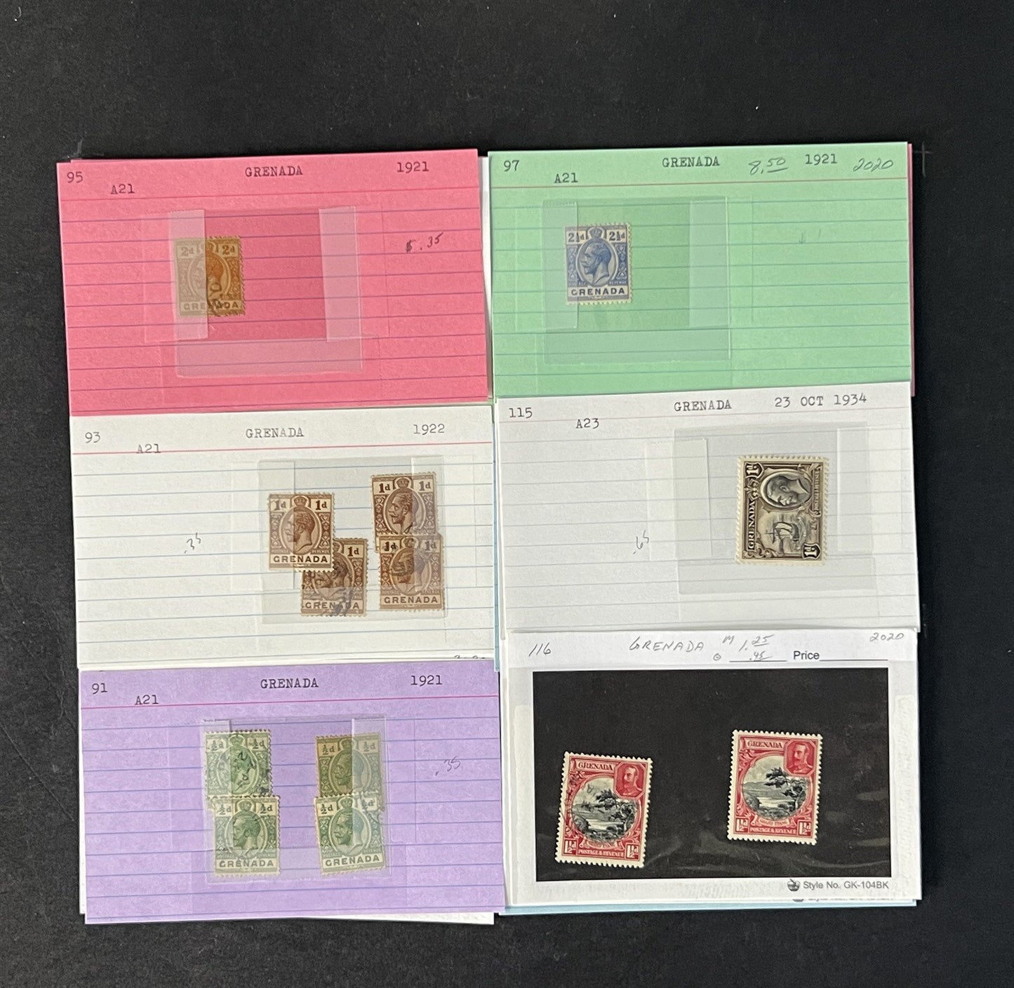 Grenada Stamp Collection on Dealer Cards $245 Cat Value ZAYIX 0825CB14521