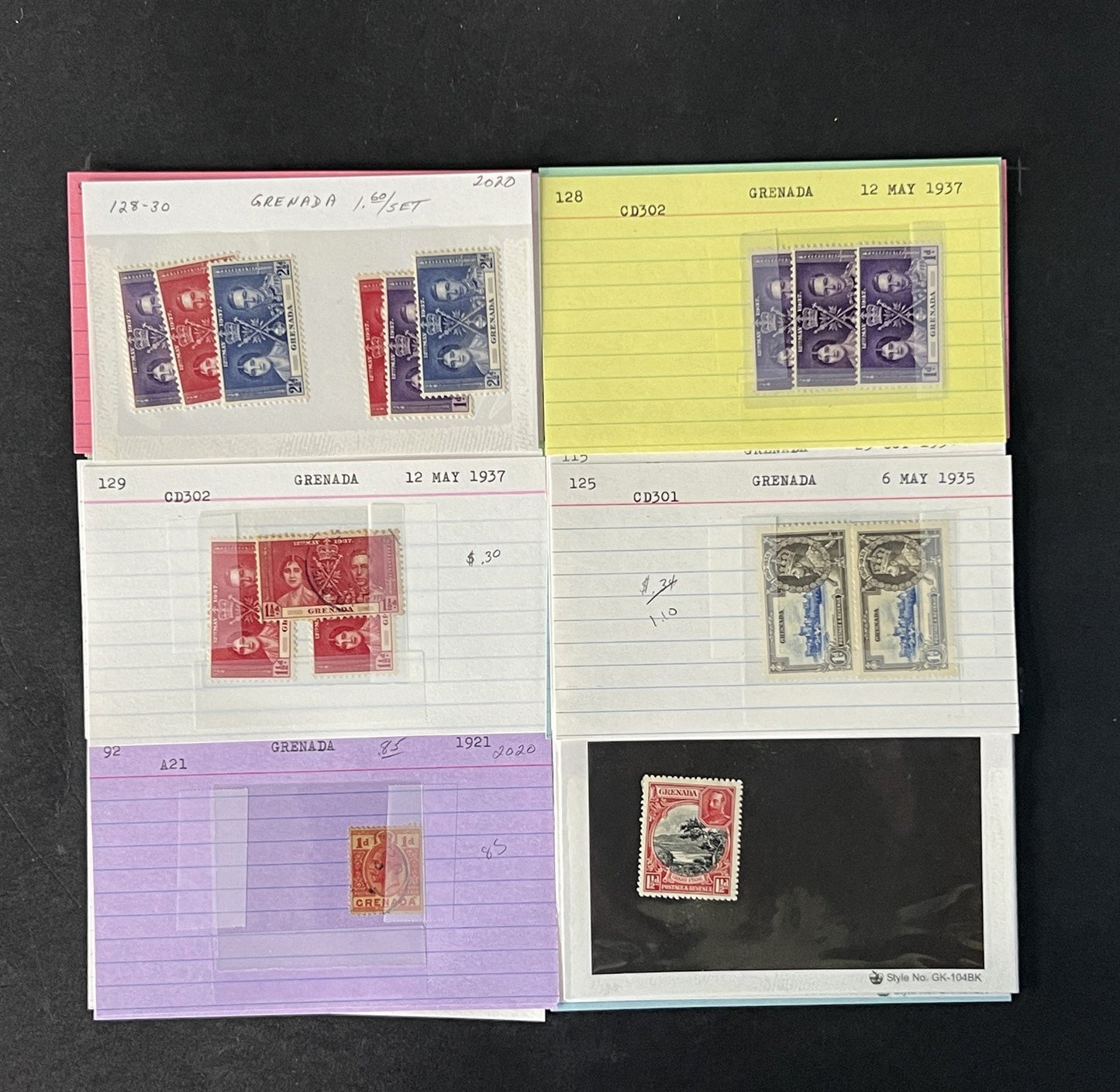 Grenada Stamp Collection on Dealer Cards $245 Cat Value ZAYIX 0825CB14521