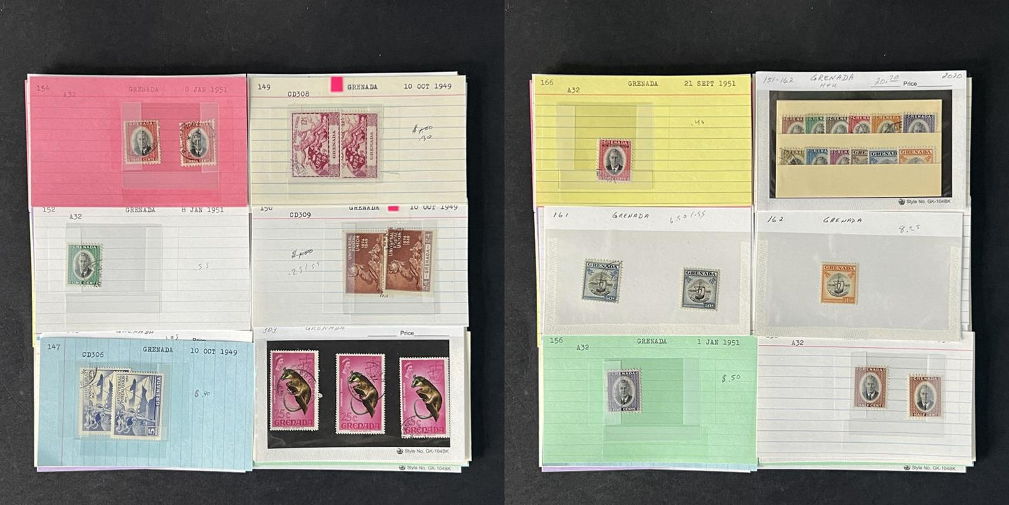 Grenada Stamp Collection on Dealer Cards $245 Cat Value ZAYIX 0825CB14521