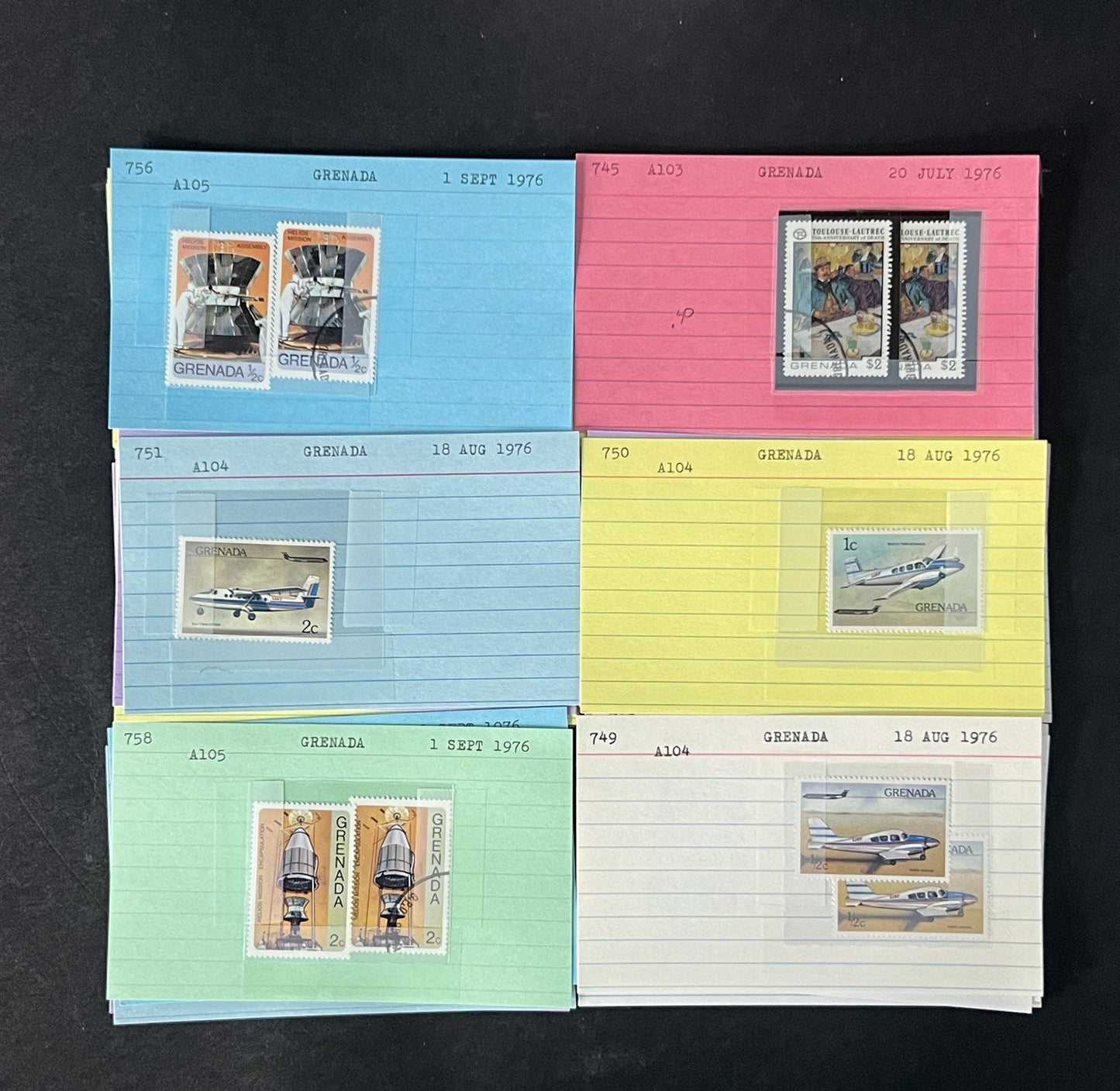 Grenada Stamp Collection 2 on Dealer Cards $148 Cat Value ZAYIX 0825CB14522