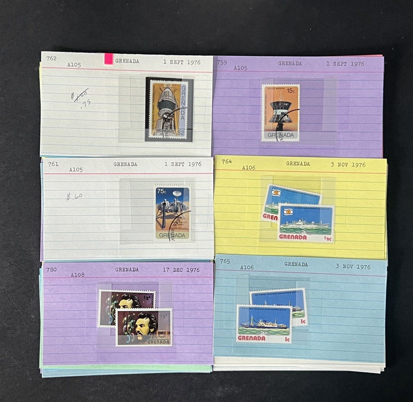 Grenada Stamp Collection 2 on Dealer Cards $148 Cat Value ZAYIX 0825CB14522