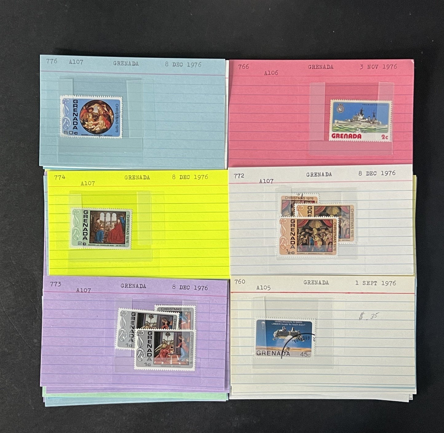 Grenada Stamp Collection 2 on Dealer Cards $148 Cat Value ZAYIX 0825CB14522