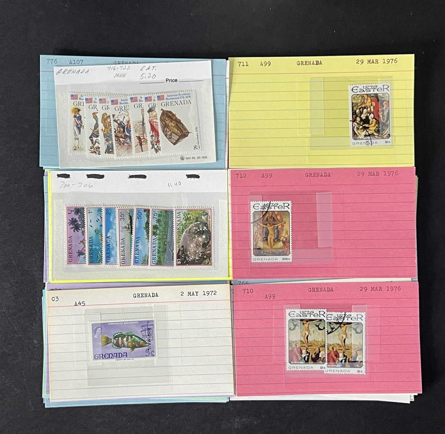 Grenada Stamp Collection 2 on Dealer Cards $148 Cat Value ZAYIX 0825CB14522