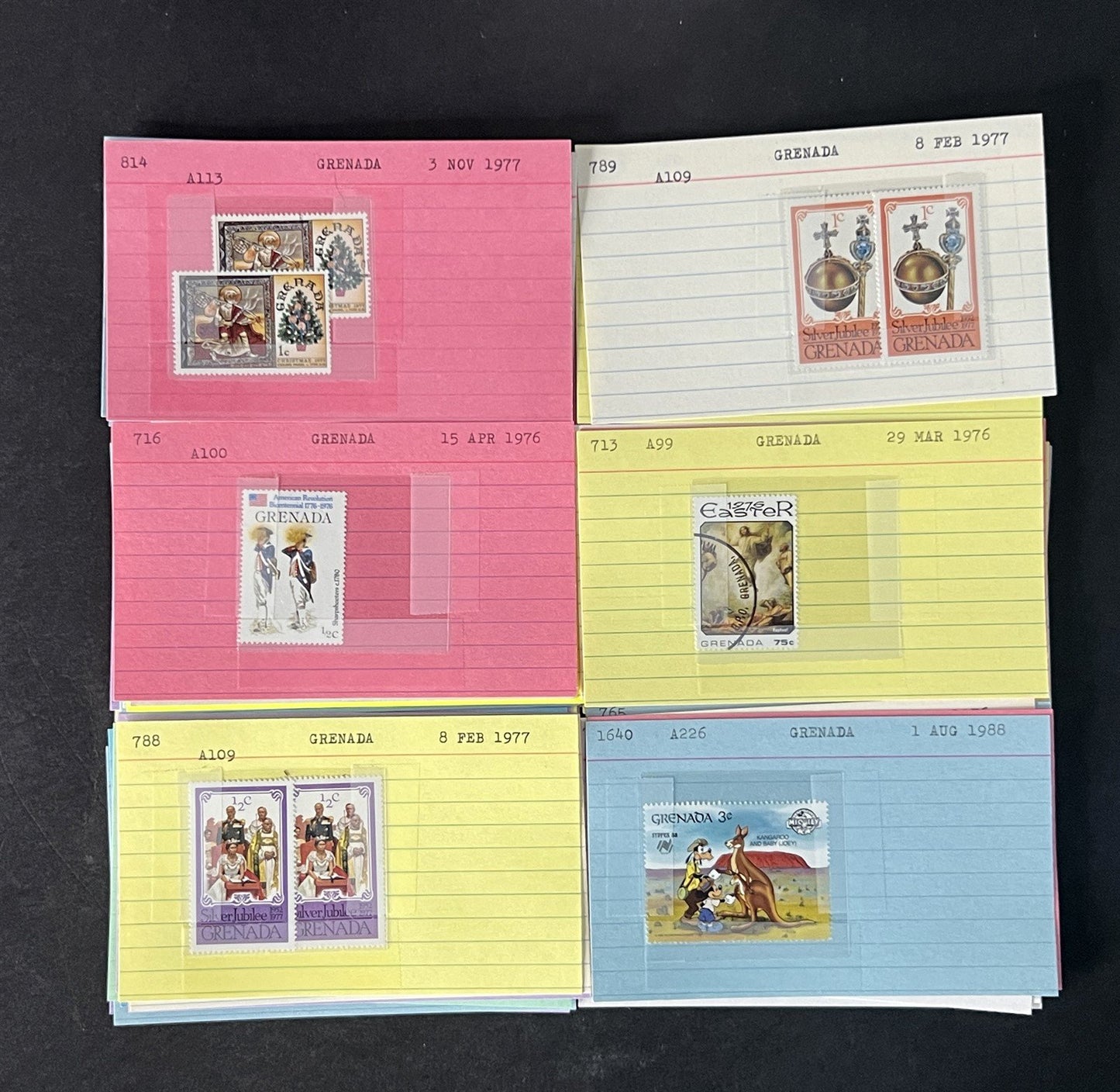 Grenada Stamp Collection 2 on Dealer Cards $148 Cat Value ZAYIX 0825CB14522