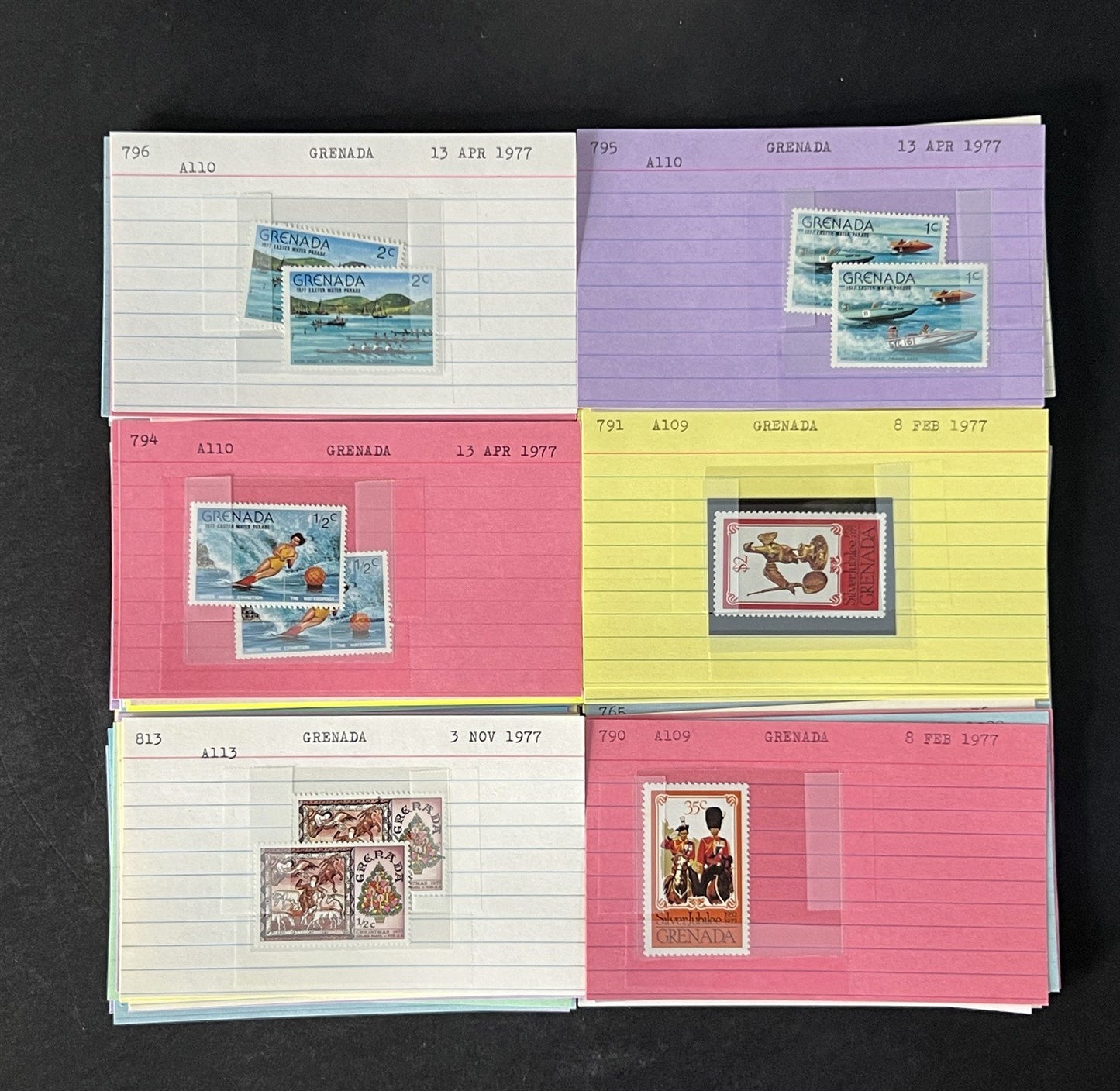 Grenada Stamp Collection 2 on Dealer Cards $148 Cat Value ZAYIX 0825CB14522