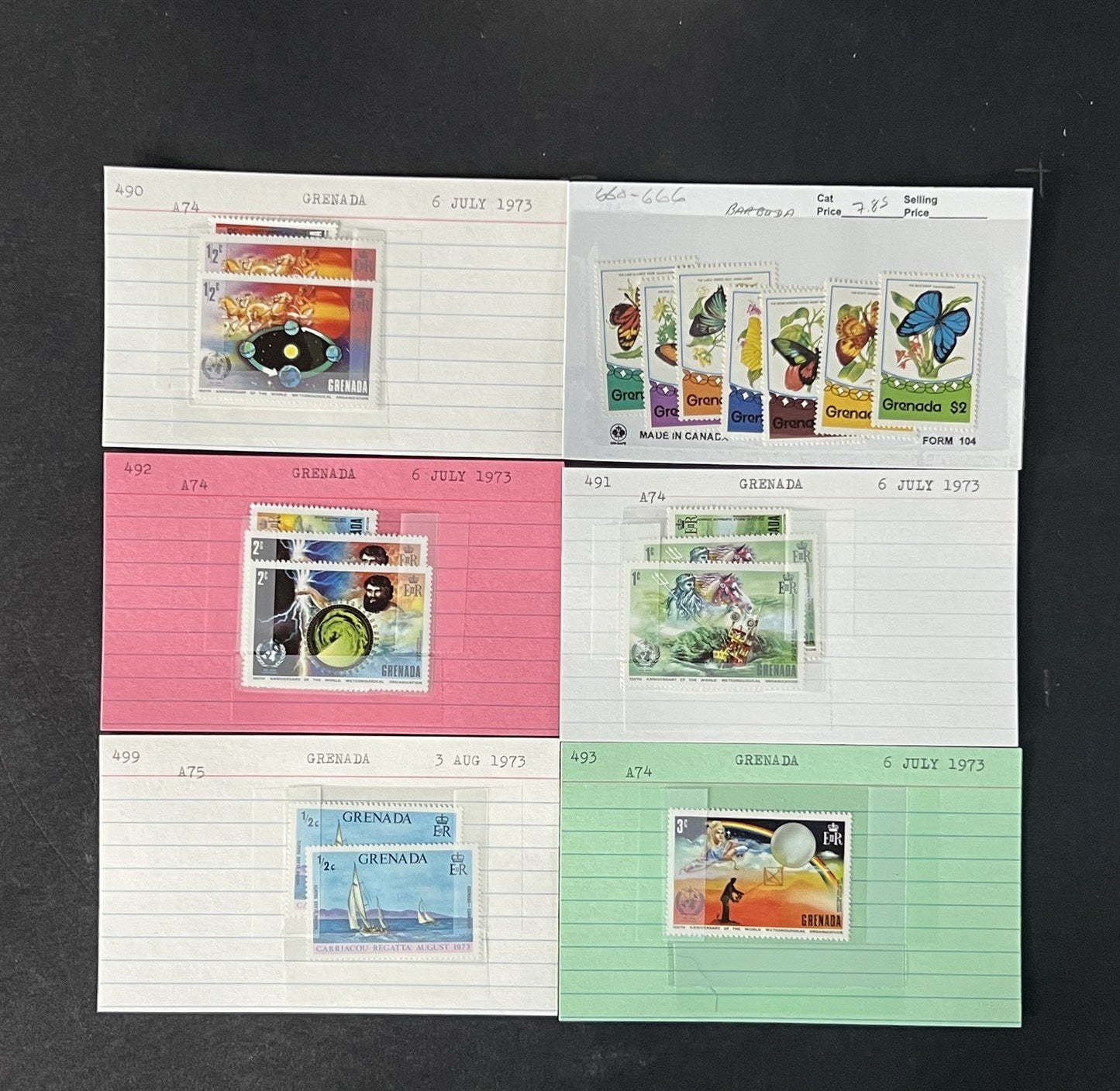 Grenada Stamp Collection 2 on Dealer Cards $148 Cat Value ZAYIX 0825CB14522