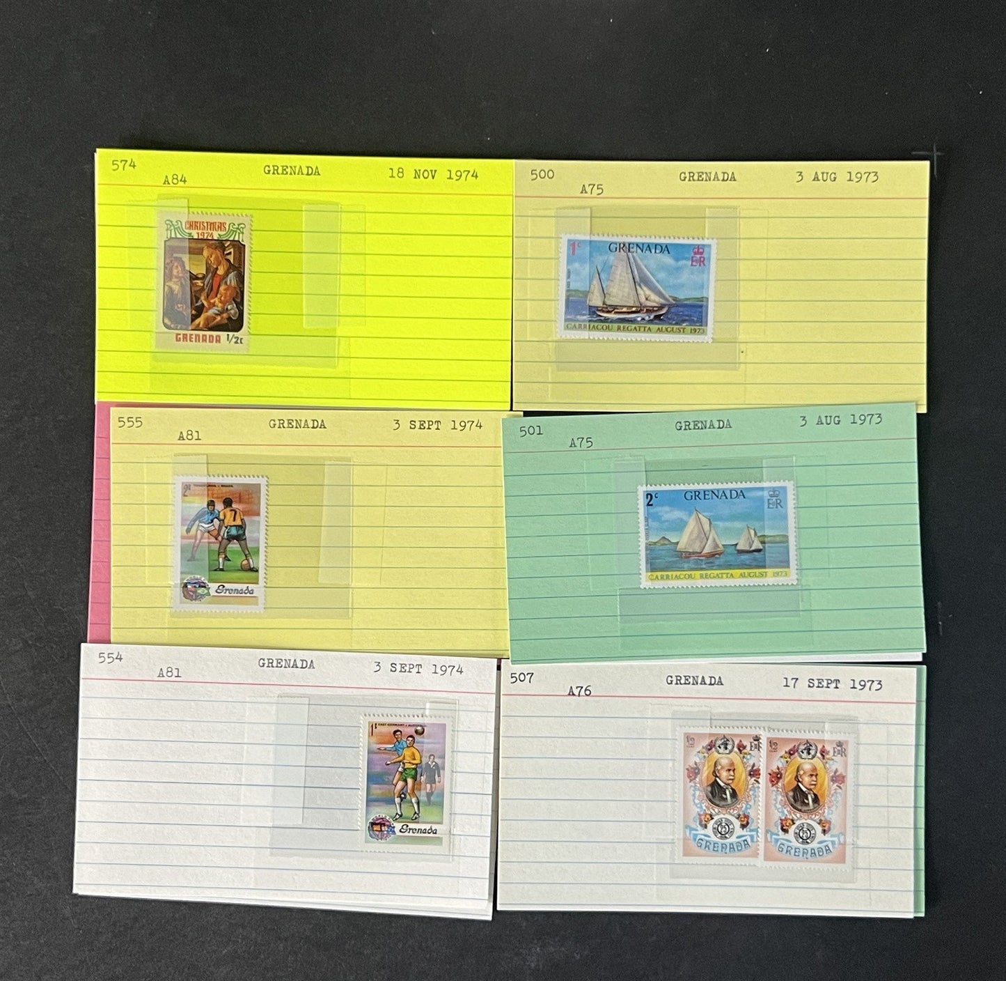 Grenada Stamp Collection 2 on Dealer Cards $148 Cat Value ZAYIX 0825CB14522