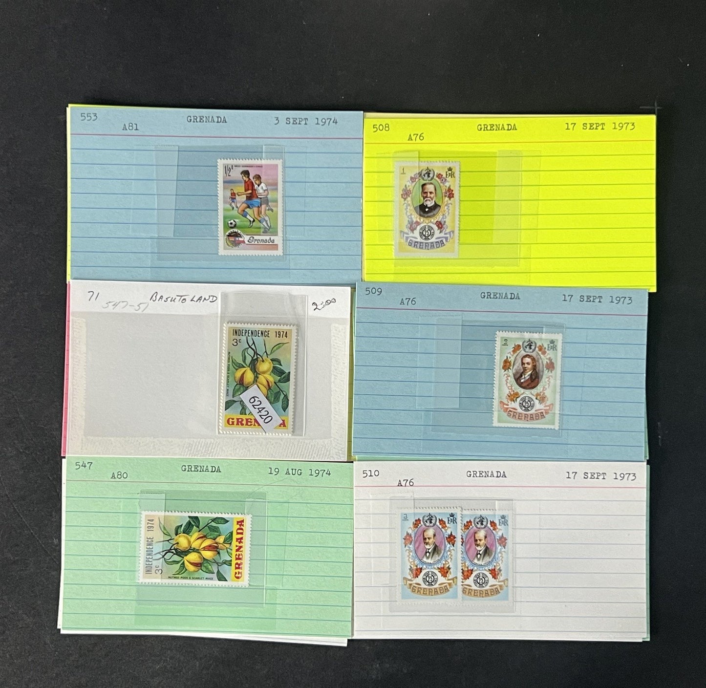 Grenada Stamp Collection 2 on Dealer Cards $148 Cat Value ZAYIX 0825CB14522