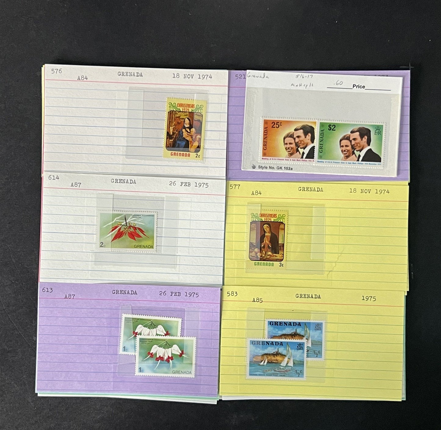 Grenada Stamp Collection 2 on Dealer Cards $148 Cat Value ZAYIX 0825CB14522