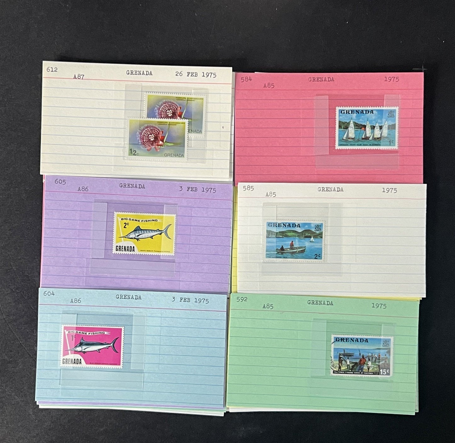 Grenada Stamp Collection 2 on Dealer Cards $148 Cat Value ZAYIX 0825CB14522