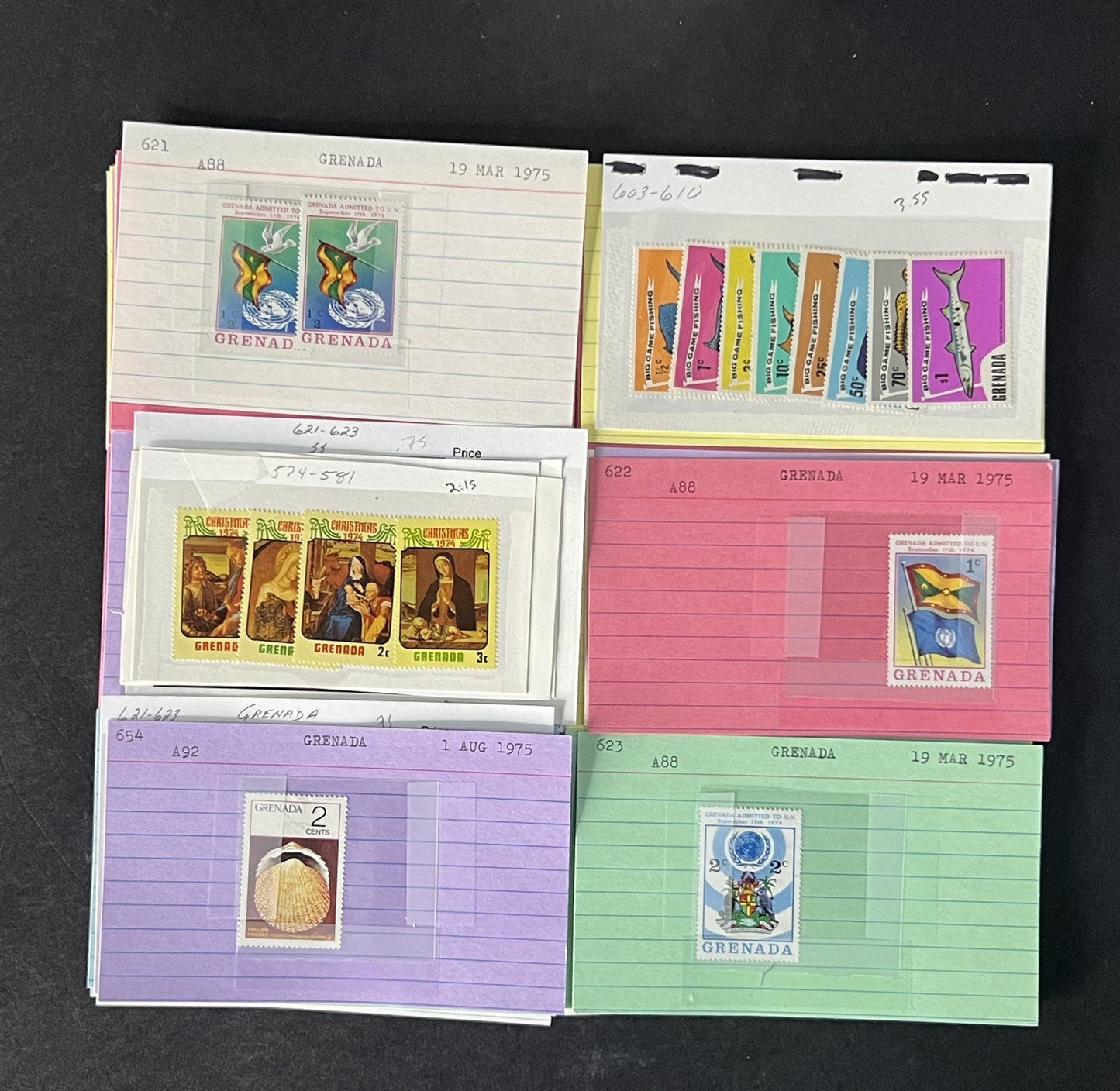 Grenada Stamp Collection 2 on Dealer Cards $148 Cat Value ZAYIX 0825CB14522