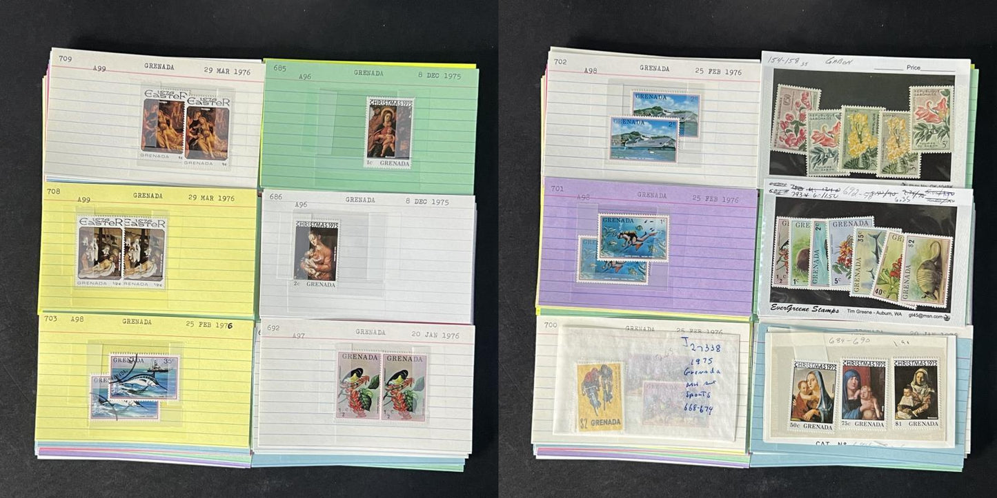 Grenada Stamp Collection 2 on Dealer Cards $148 Cat Value ZAYIX 0825CB14522