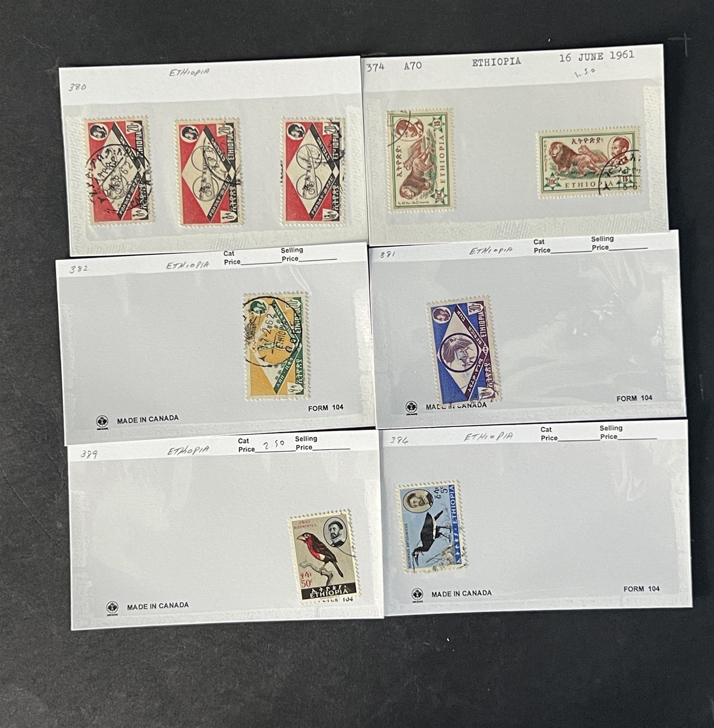 Ethiopia Stamp Collection on Dealer Cards $326 Cat Value ZAYIX 0825CB14525