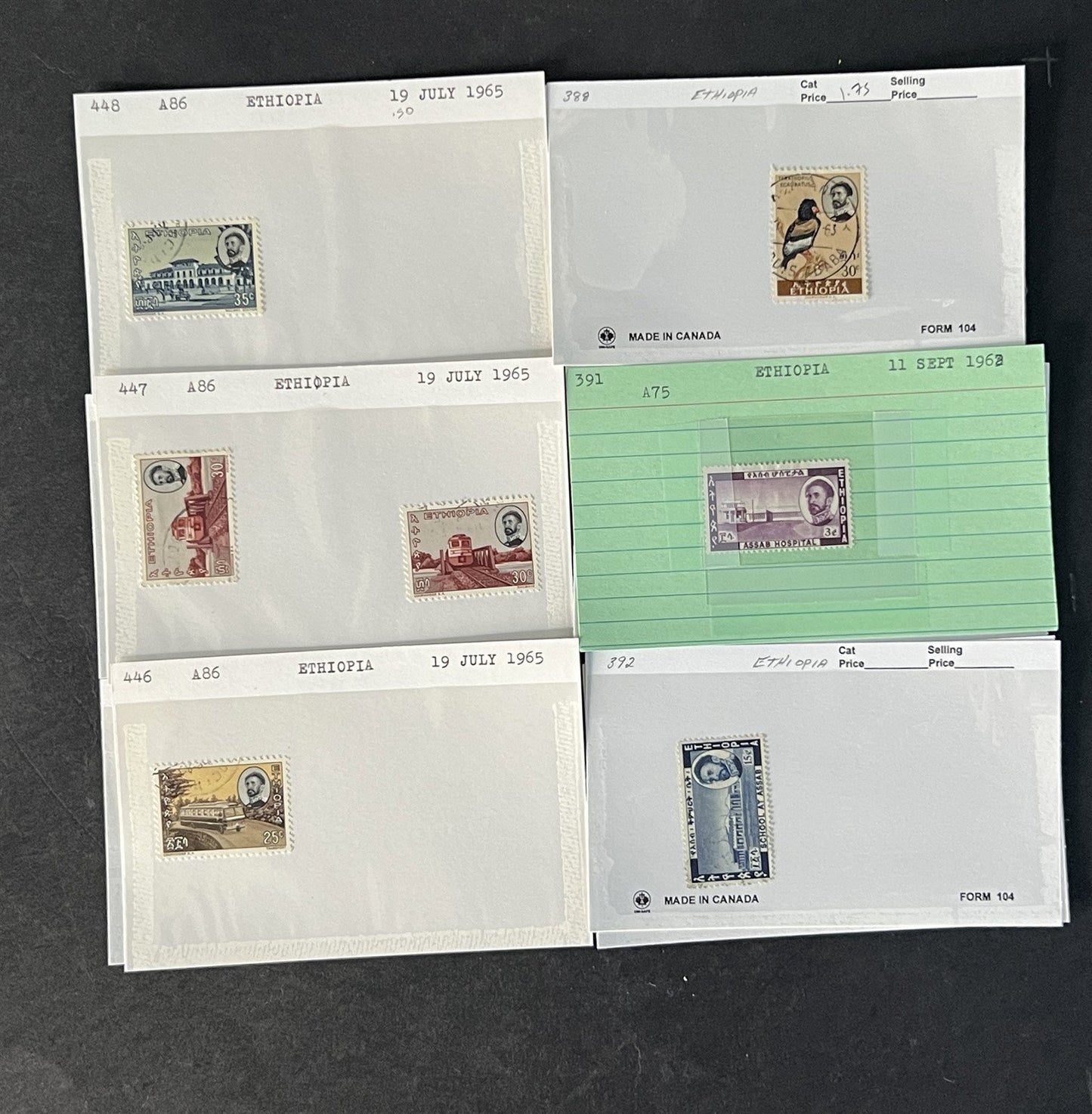 Ethiopia Stamp Collection on Dealer Cards $326 Cat Value ZAYIX 0825CB14525