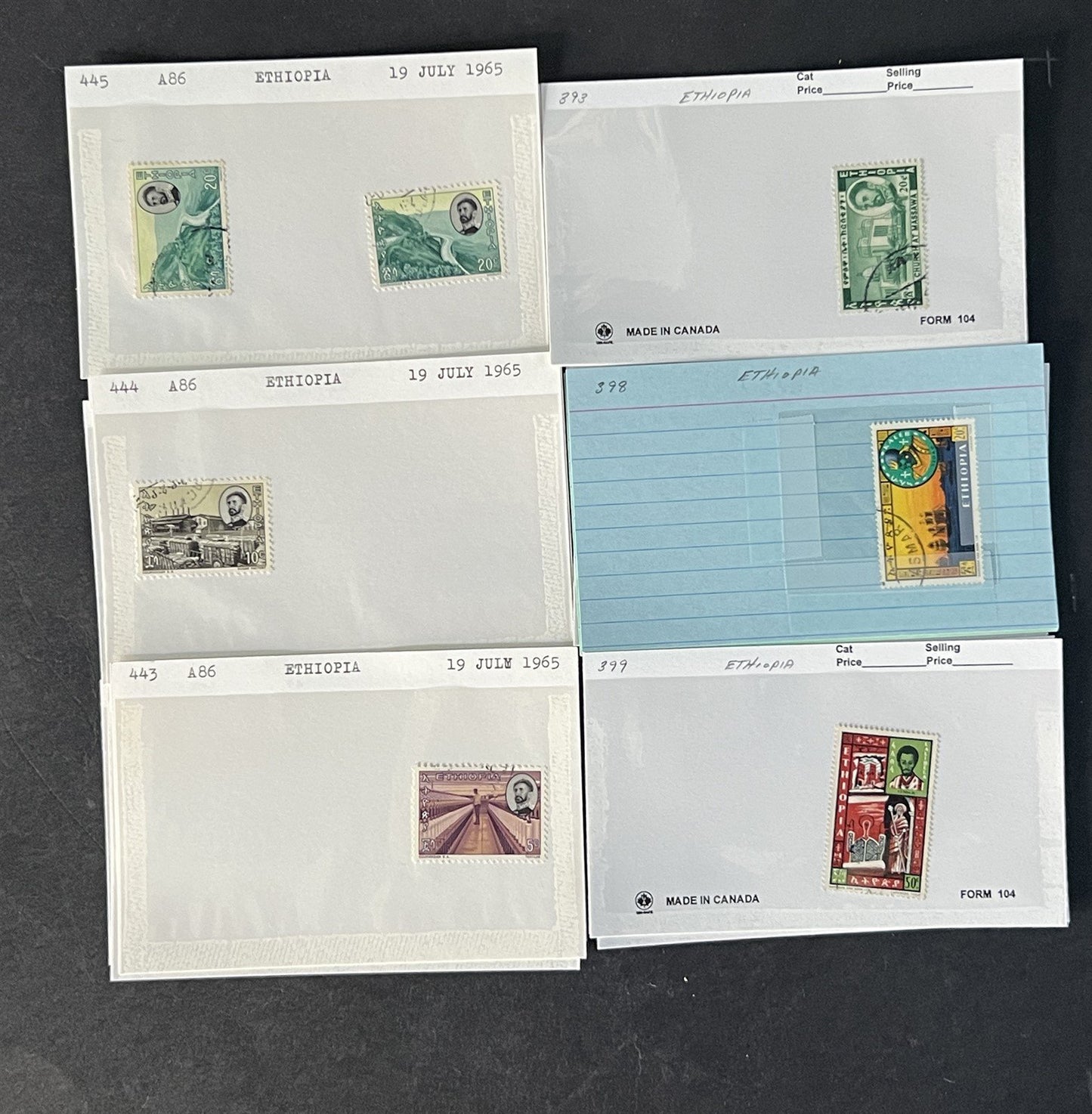 Ethiopia Stamp Collection on Dealer Cards $326 Cat Value ZAYIX 0825CB14525