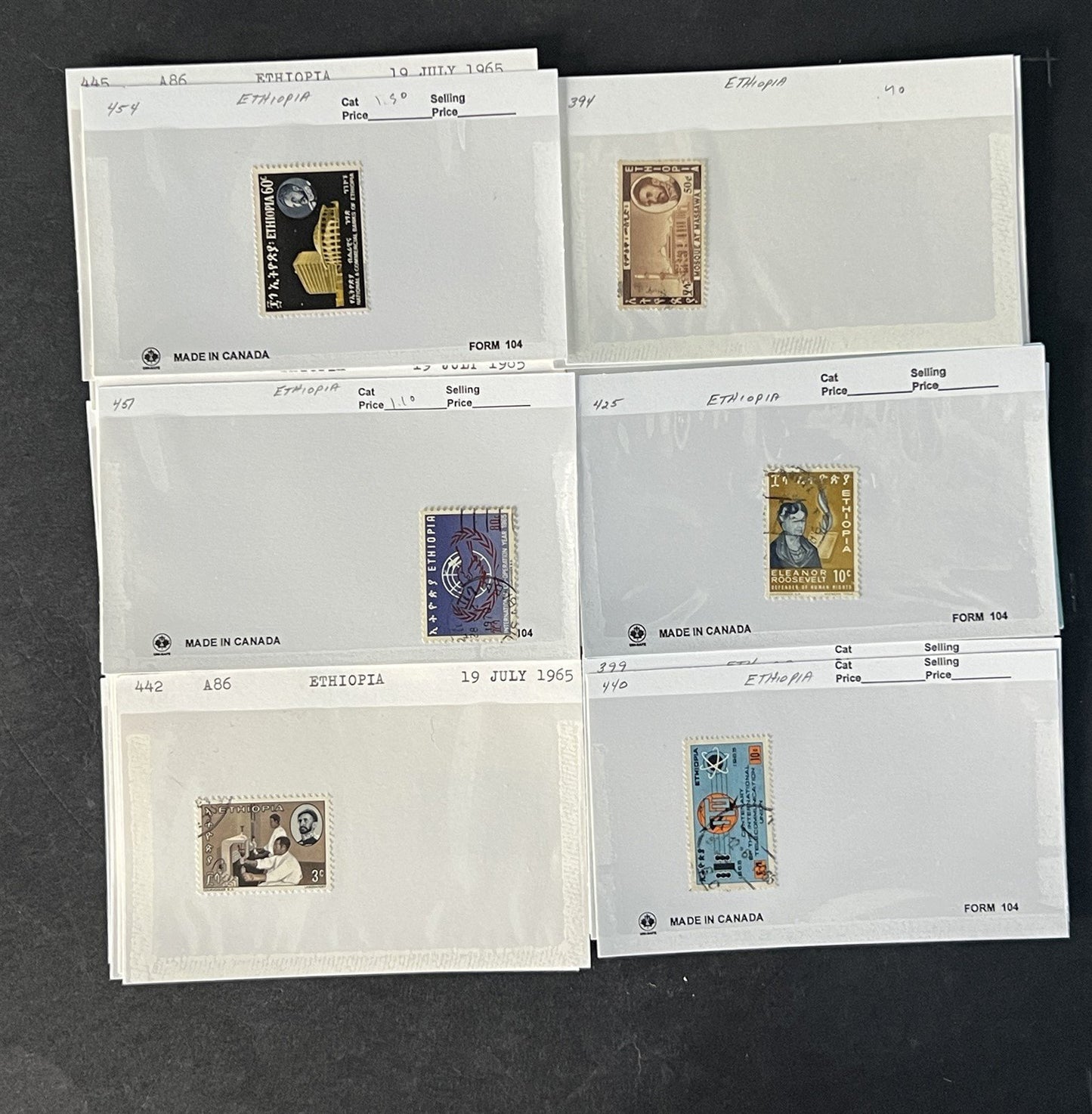 Ethiopia Stamp Collection on Dealer Cards $326 Cat Value ZAYIX 0825CB14525