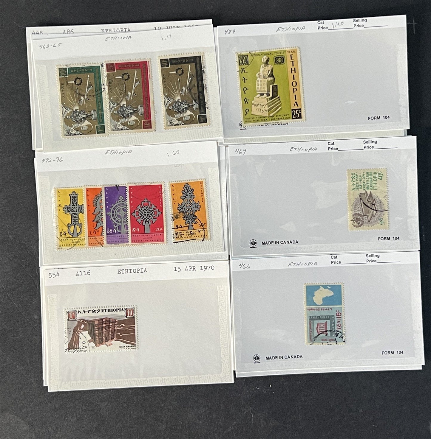 Ethiopia Stamp Collection on Dealer Cards $326 Cat Value ZAYIX 0825CB14525