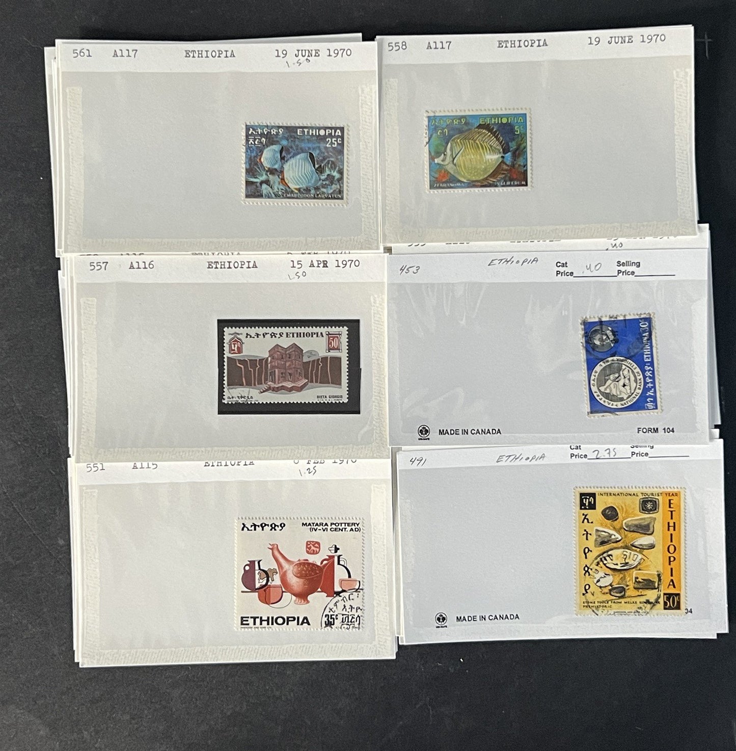 Ethiopia Stamp Collection on Dealer Cards $326 Cat Value ZAYIX 0825CB14525