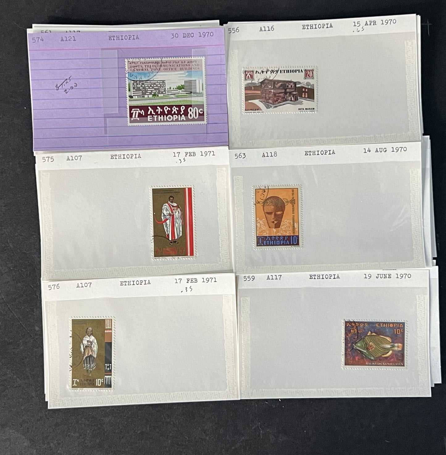 Ethiopia Stamp Collection on Dealer Cards $326 Cat Value ZAYIX 0825CB14525