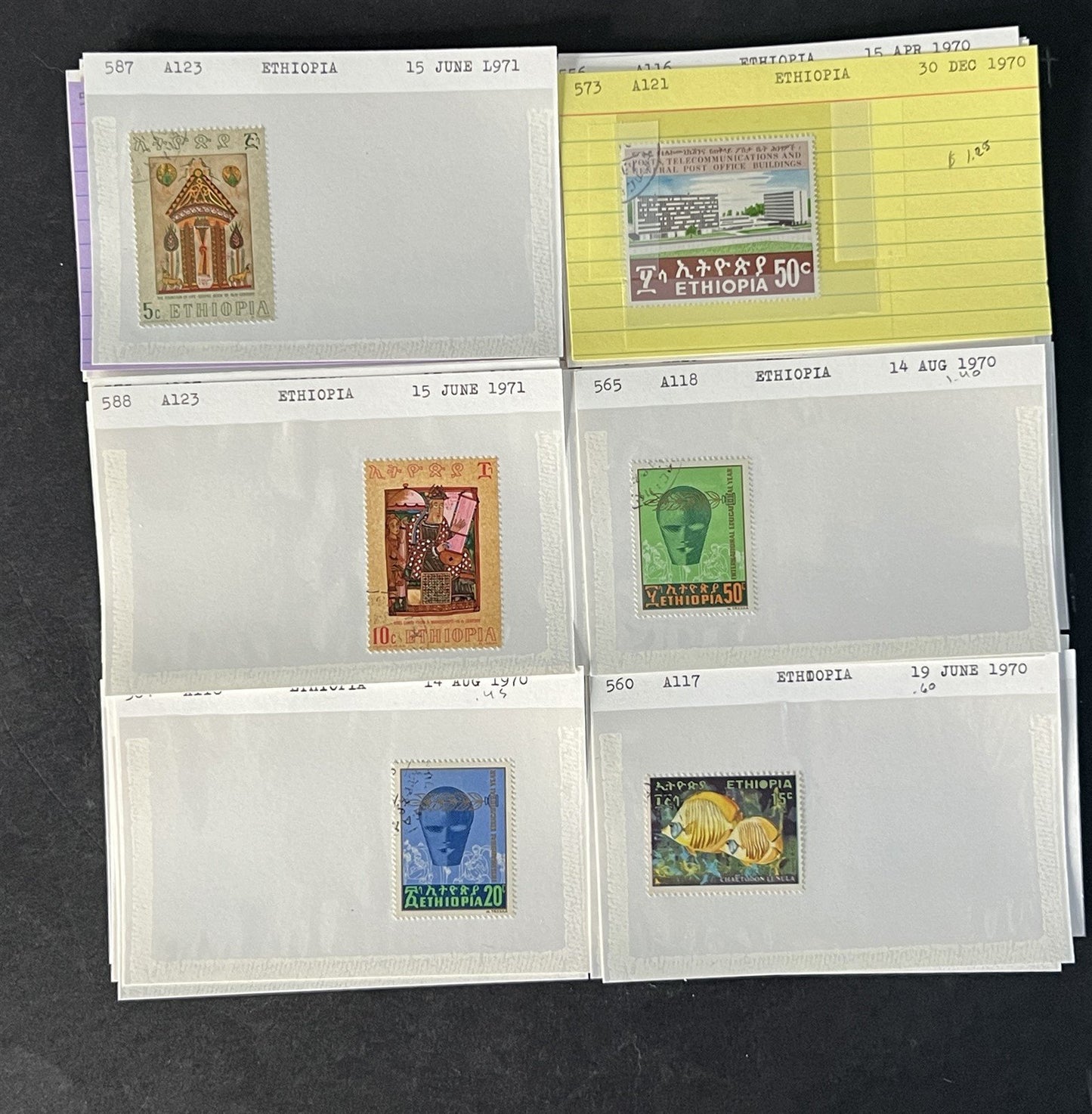 Ethiopia Stamp Collection on Dealer Cards $326 Cat Value ZAYIX 0825CB14525