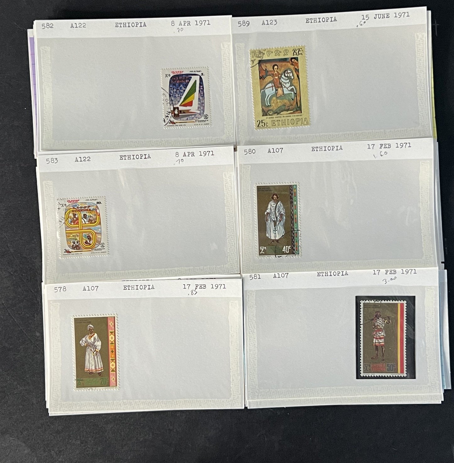 Ethiopia Stamp Collection on Dealer Cards $326 Cat Value ZAYIX 0825CB14525