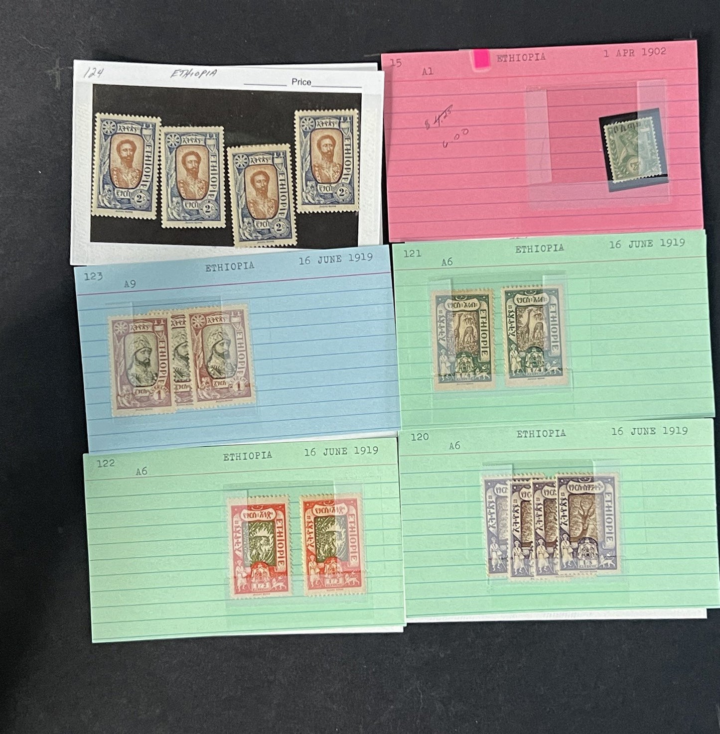 Ethiopia Stamp Collection on Dealer Cards $326 Cat Value ZAYIX 0825CB14525