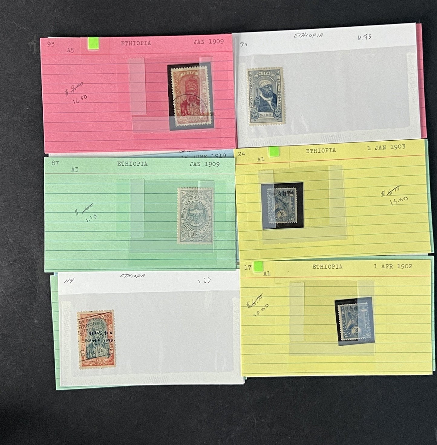 Ethiopia Stamp Collection on Dealer Cards $326 Cat Value ZAYIX 0825CB14525