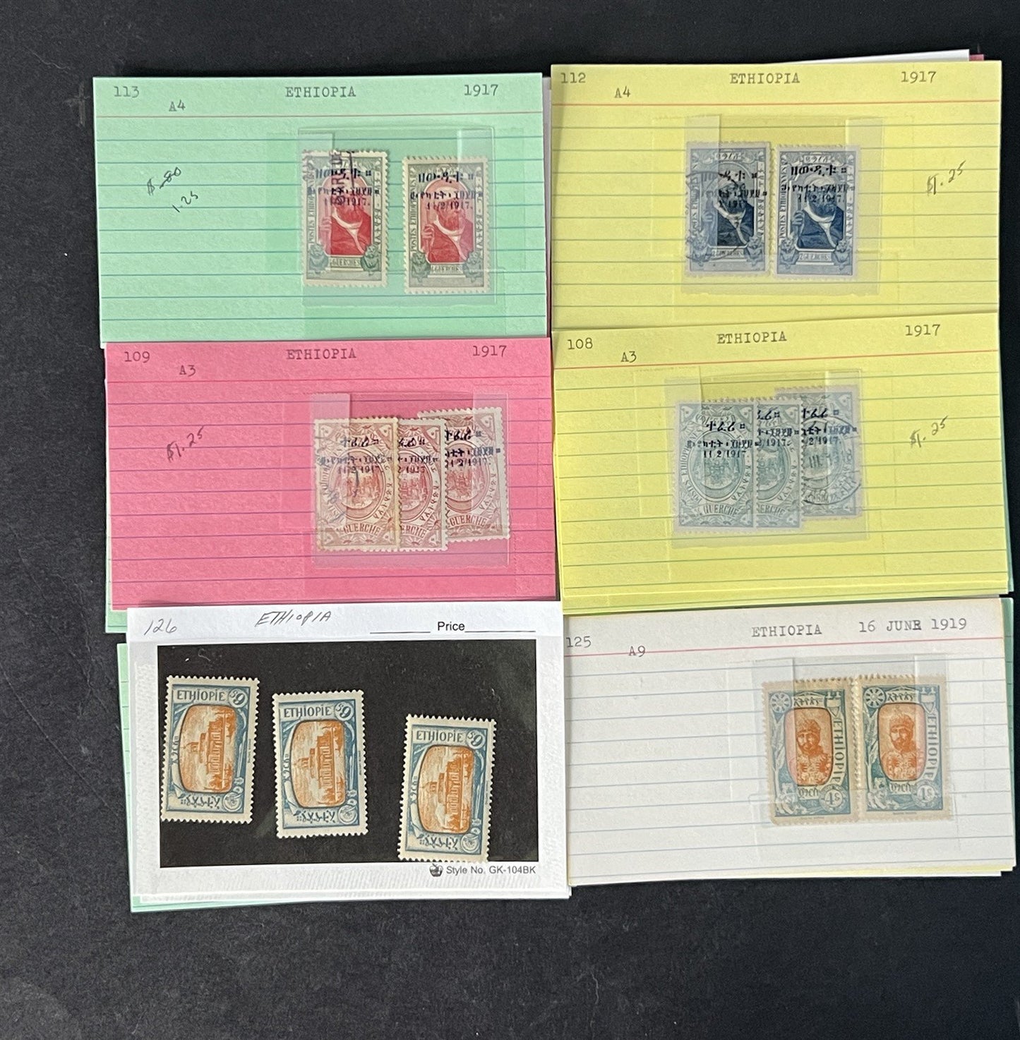 Ethiopia Stamp Collection on Dealer Cards $326 Cat Value ZAYIX 0825CB14525