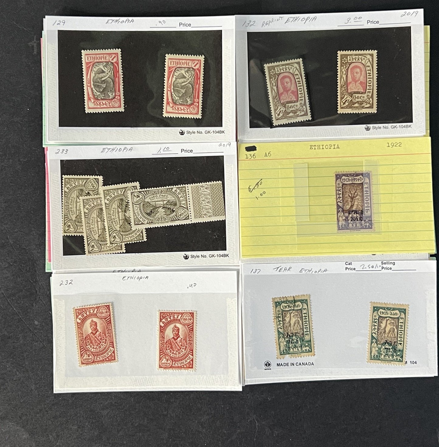 Ethiopia Stamp Collection on Dealer Cards $326 Cat Value ZAYIX 0825CB14525