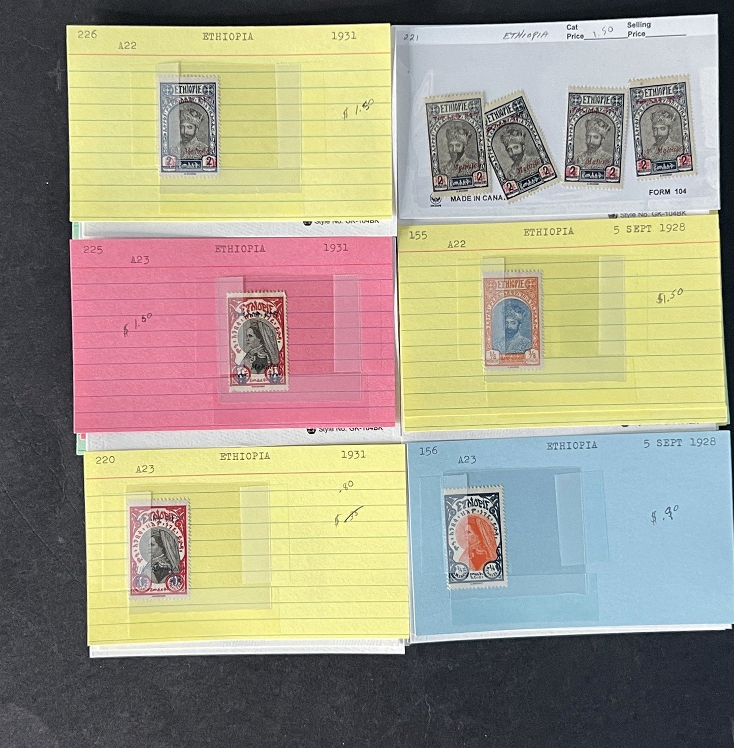 Ethiopia Stamp Collection on Dealer Cards $326 Cat Value ZAYIX 0825CB14525